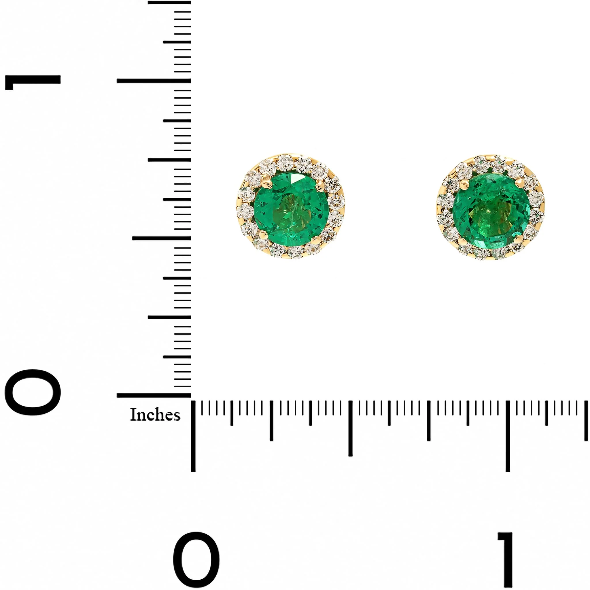 18K Yellow Gold Round Emerald and Diamond Halo Stud Earrings - Image 2