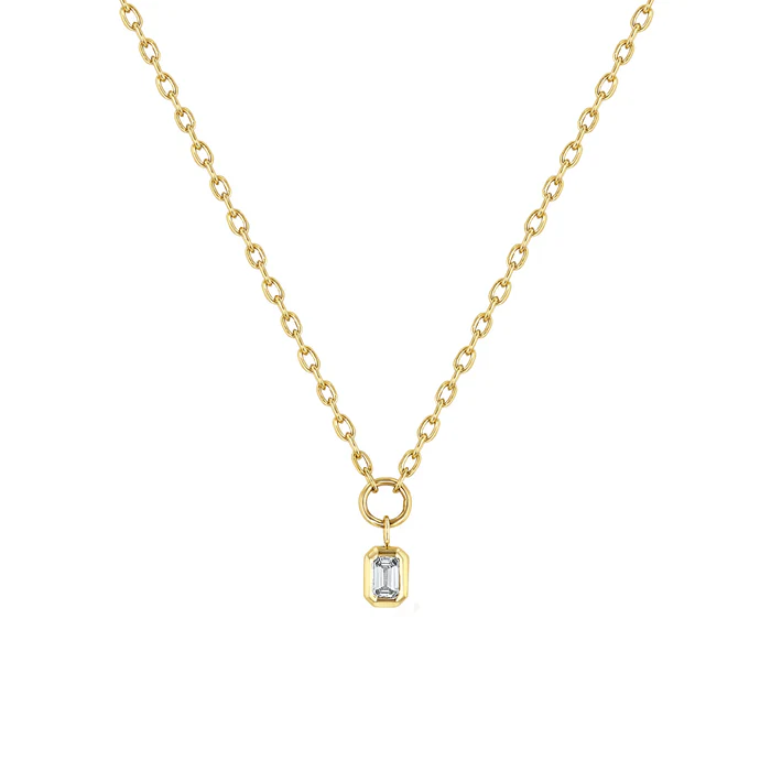 Zoe Chicco 14K Yellow Gold Bezel Set Emerald Cut Diamond Pendant