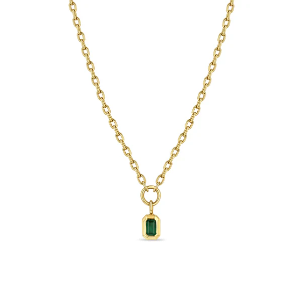 Zoe Chicco 14K Yellow Gold Emerald Vertical Drop Pendant Necklace
