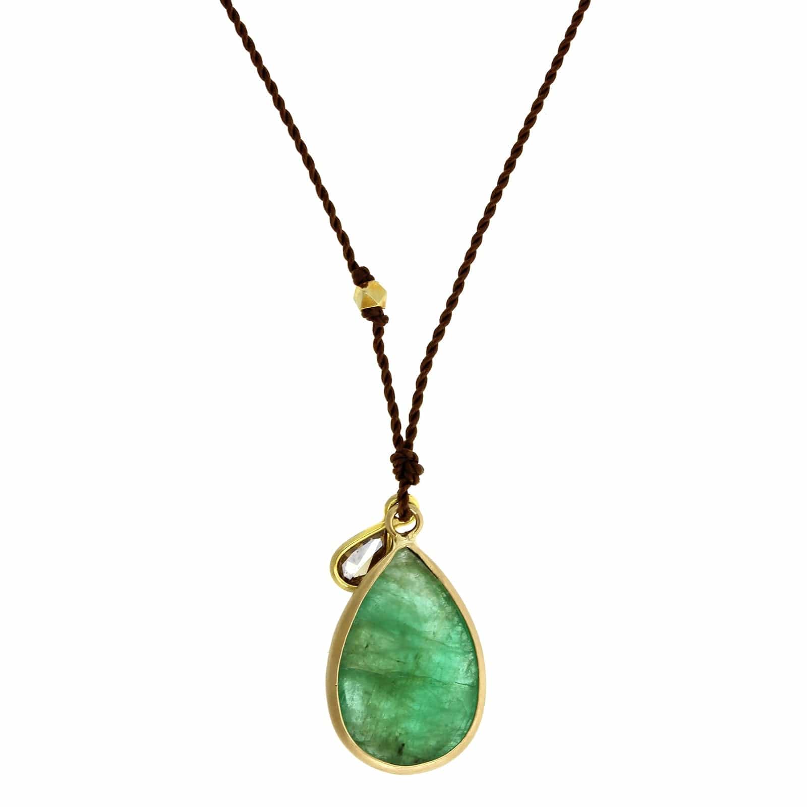 18K Yellow Gold Pear Emerald Pendant - Image 2