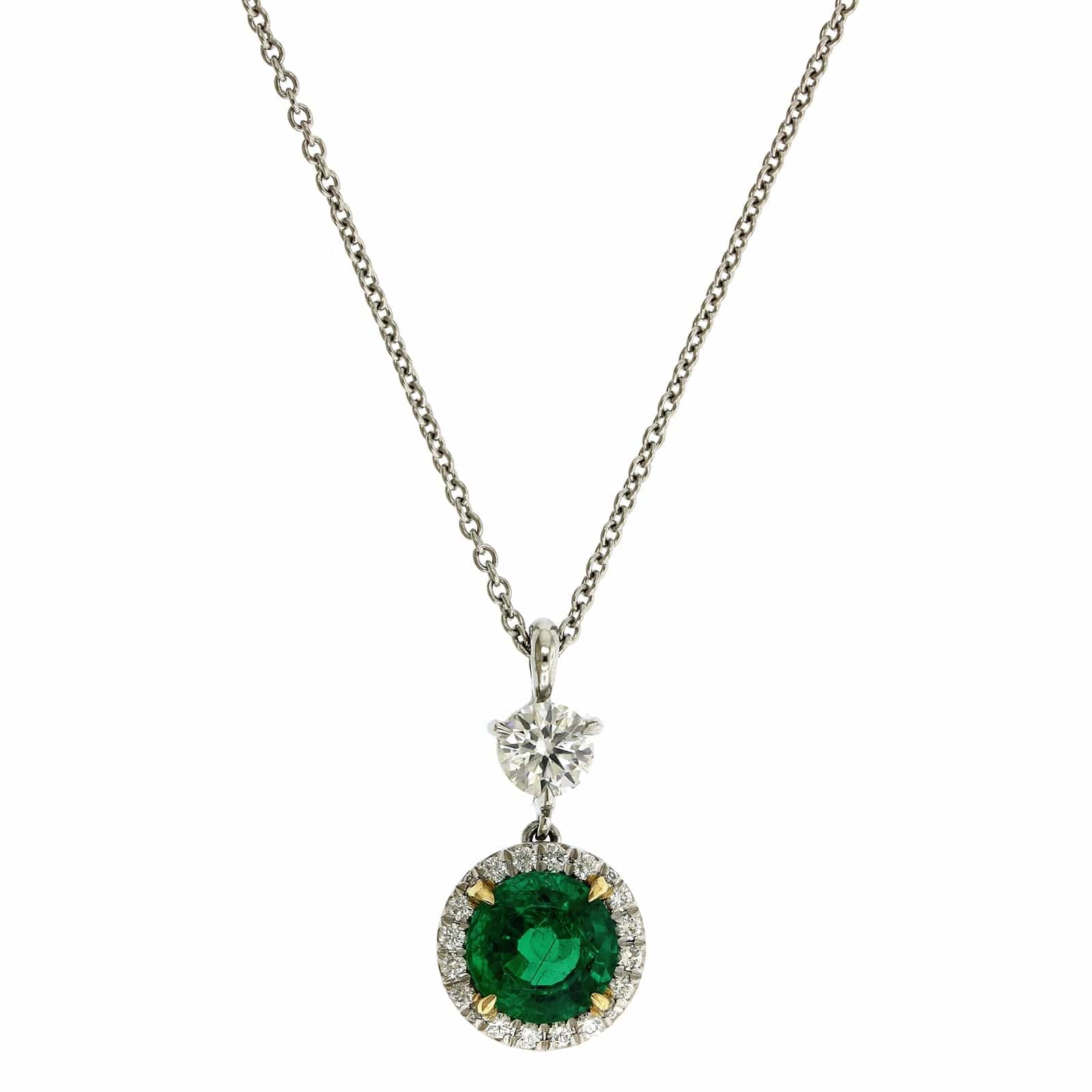 Platinum Emerald and Diamond Halo Pendant - Image 5