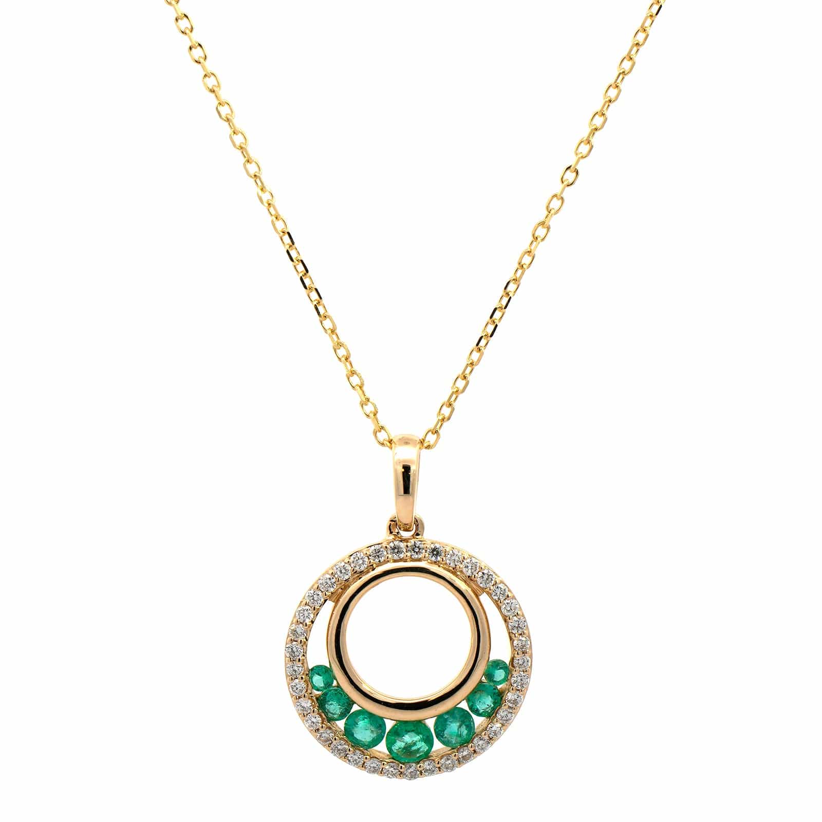 14K Yellow Gold Emerald and Diamond Pendant Necklace