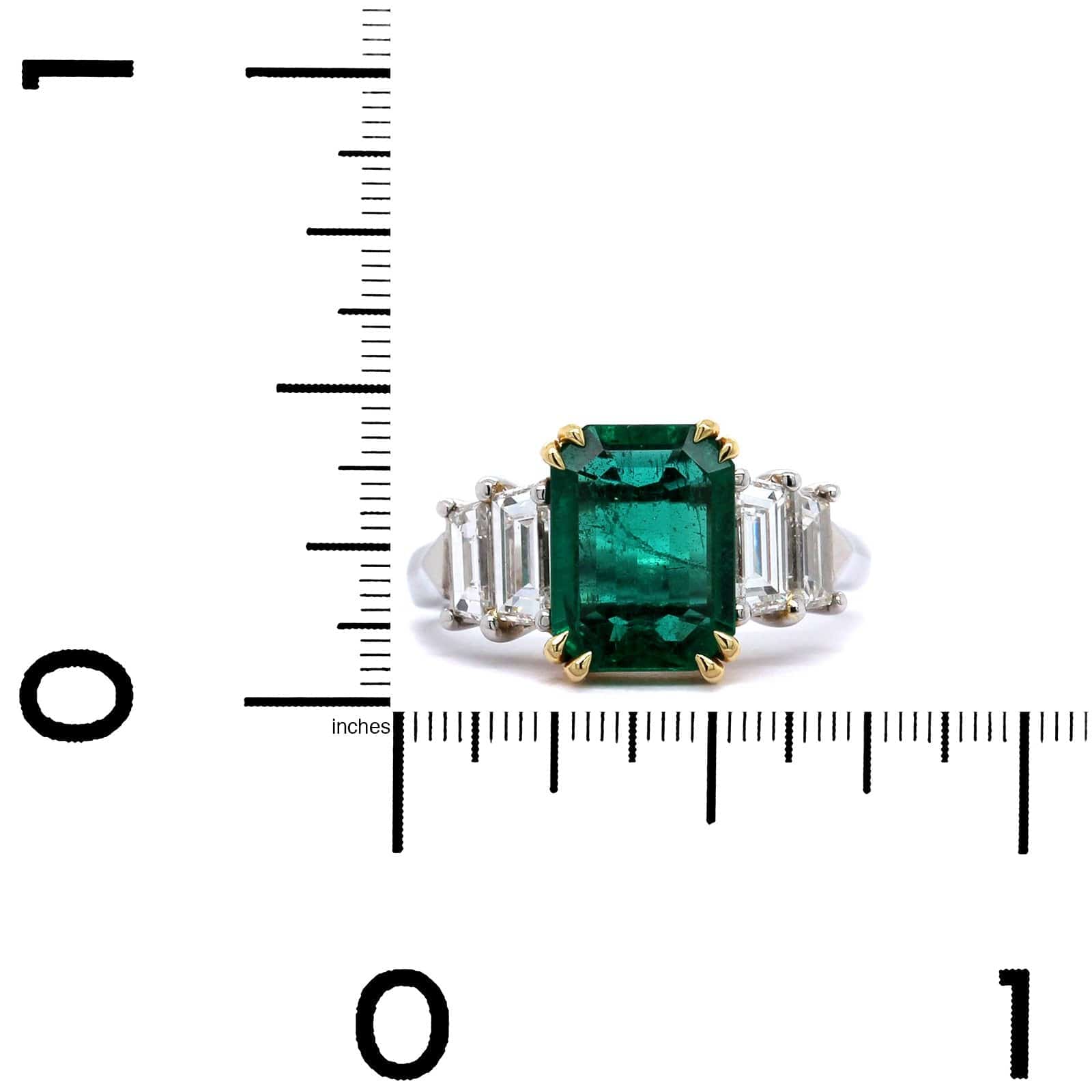 Platinum Emerald Cut Emerald and Diamond Ring - Image 3