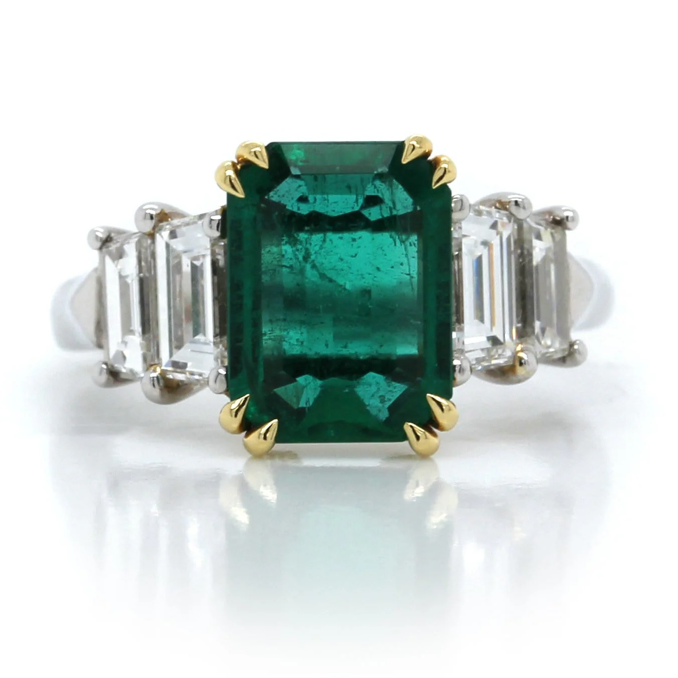 Platinum Emerald Cut Emerald and Diamond Ring - Image 4
