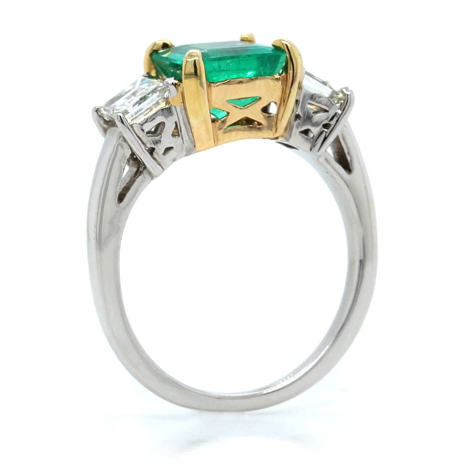 14K Two-Tone Emerald Cut Emerald and Diamond Ring - Image 2