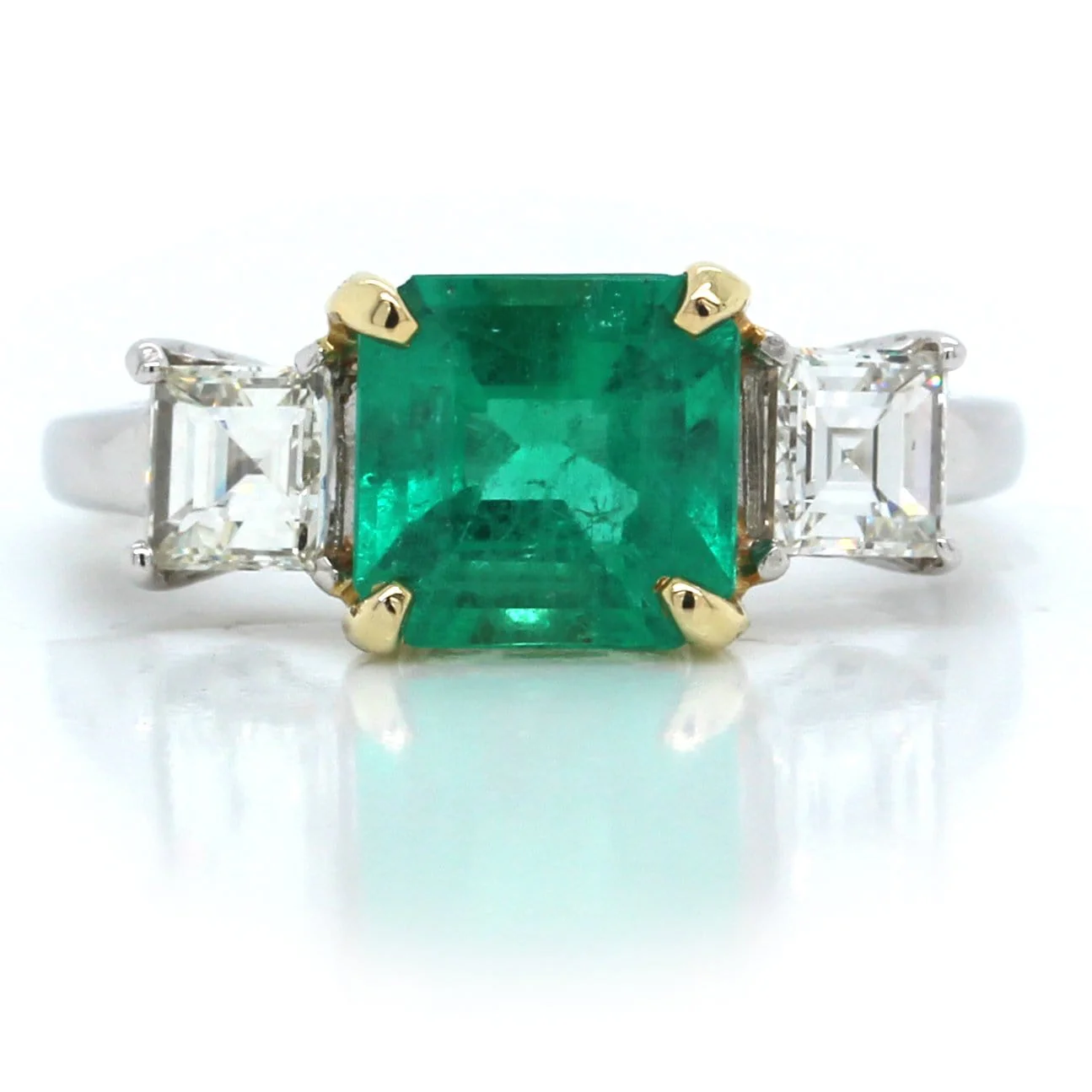 14K Two-Tone Emerald Cut Emerald and Diamond Ring - Image 4