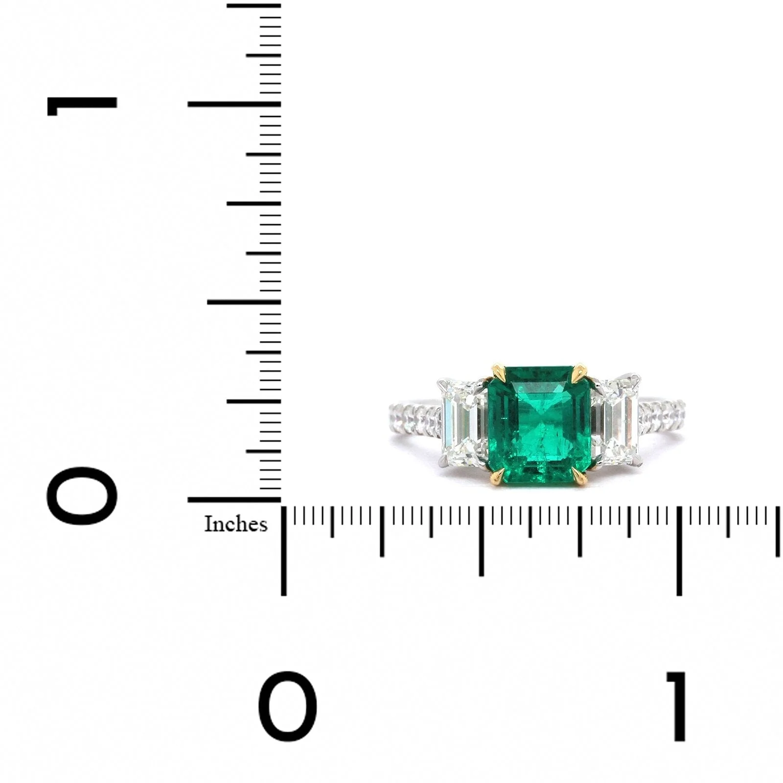 Platinum and 18K Yellow Gold Emerald and Diamond Ring - Image 3