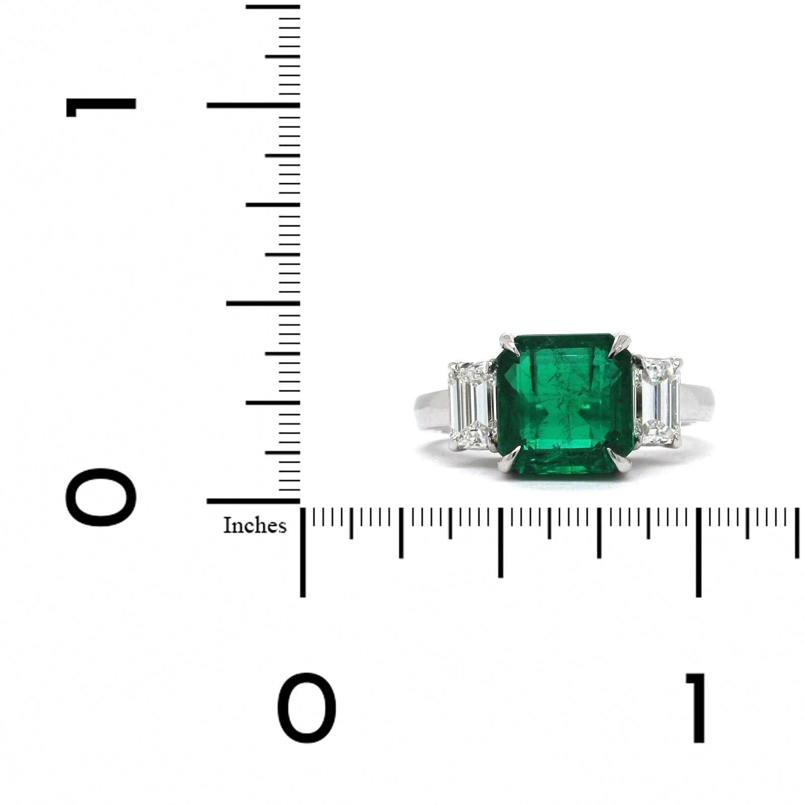 Platinum Emerald Diamond 3 Stone Ring - Image 3
