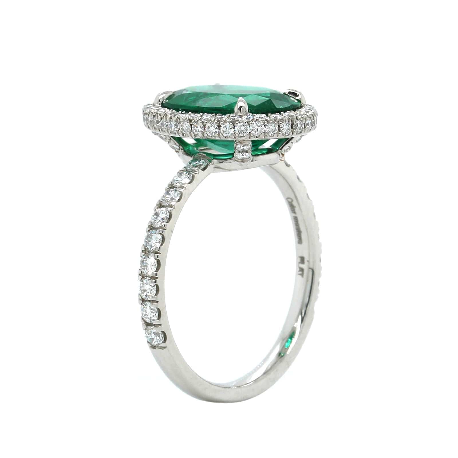 Platinum Oval Emerald Diamond Halo Ring - Image 2