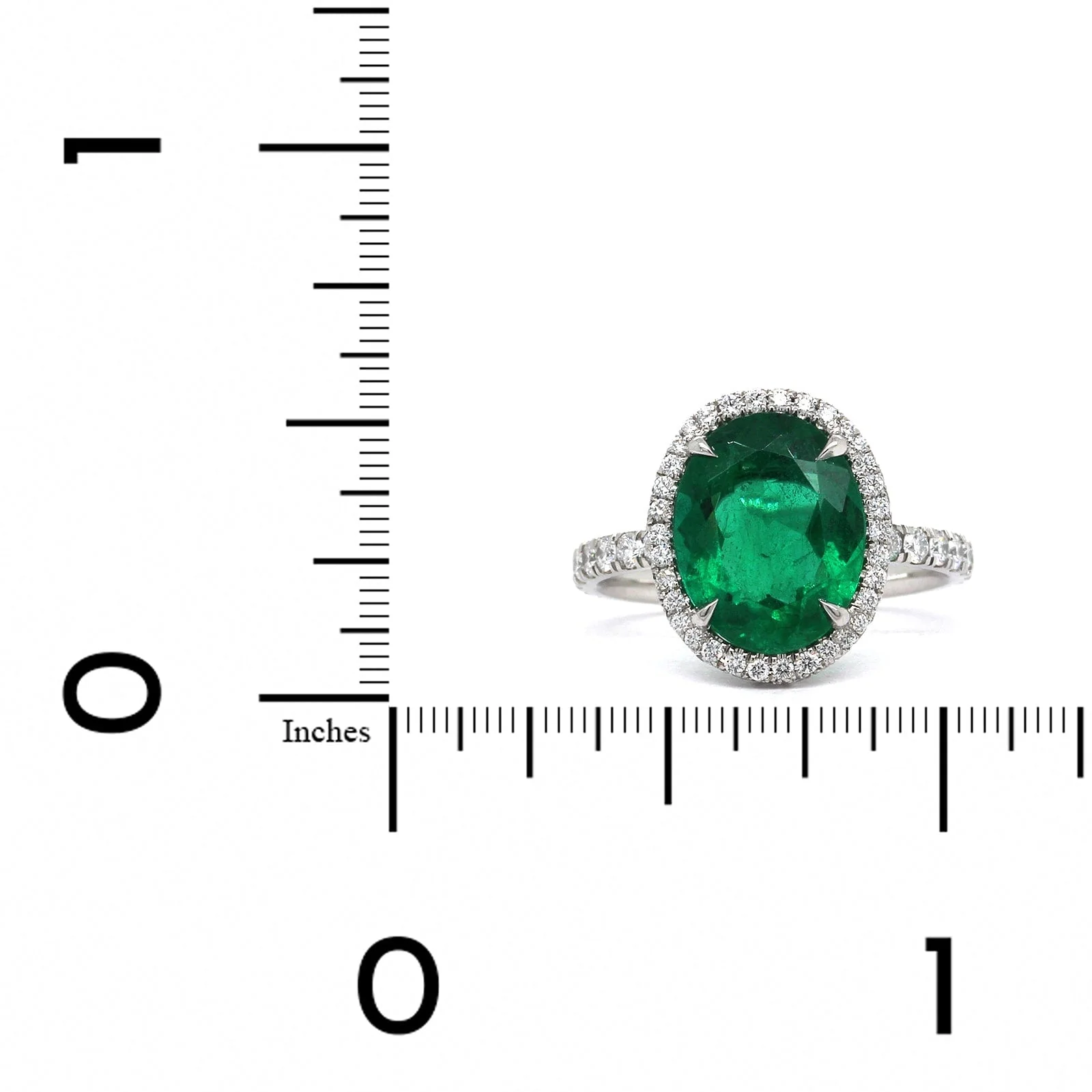 Platinum Oval Emerald Diamond Halo Ring - Image 3