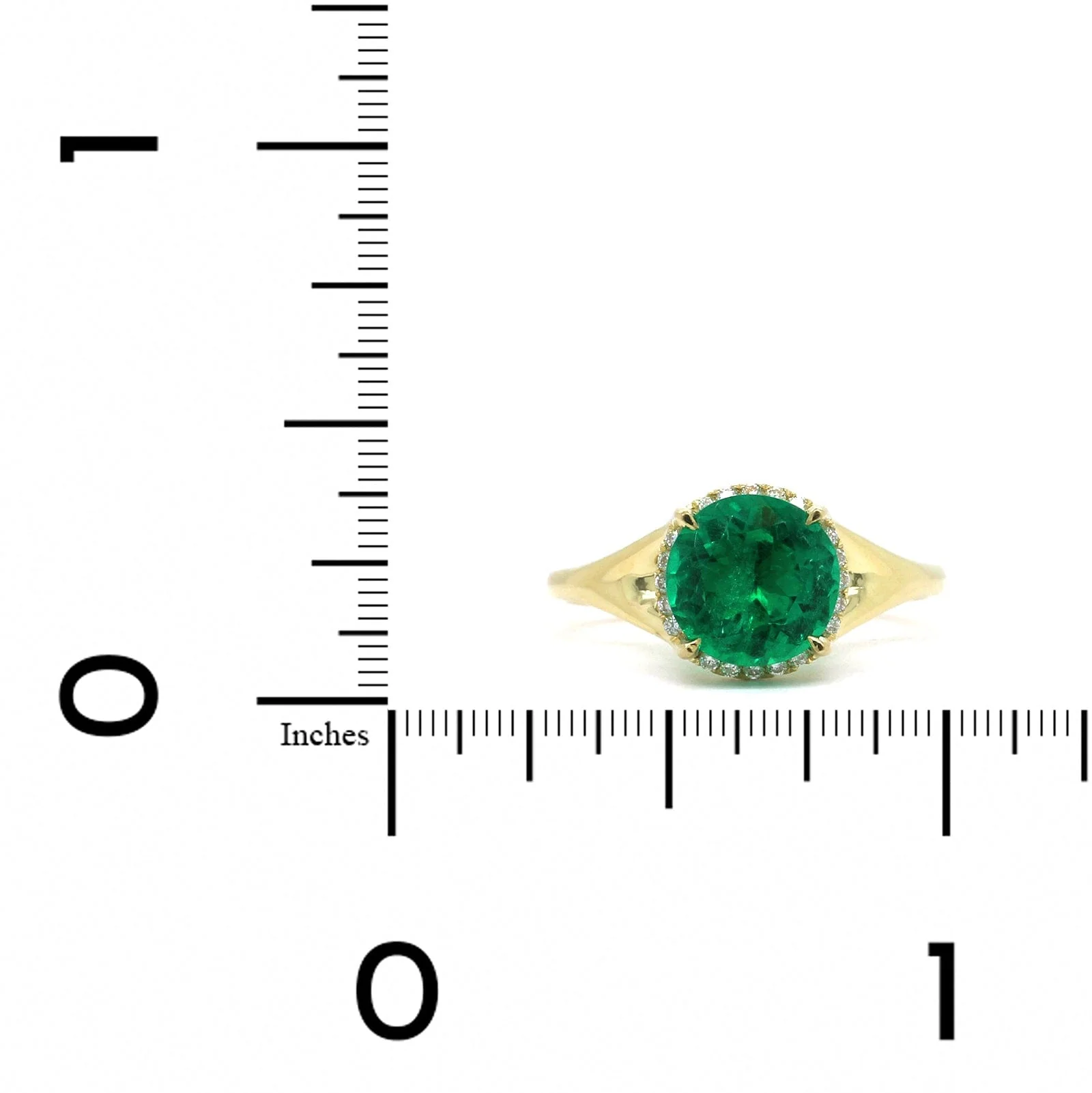 18K Yellow Gold Round Emerald Diamond Halo Ring - Image 4