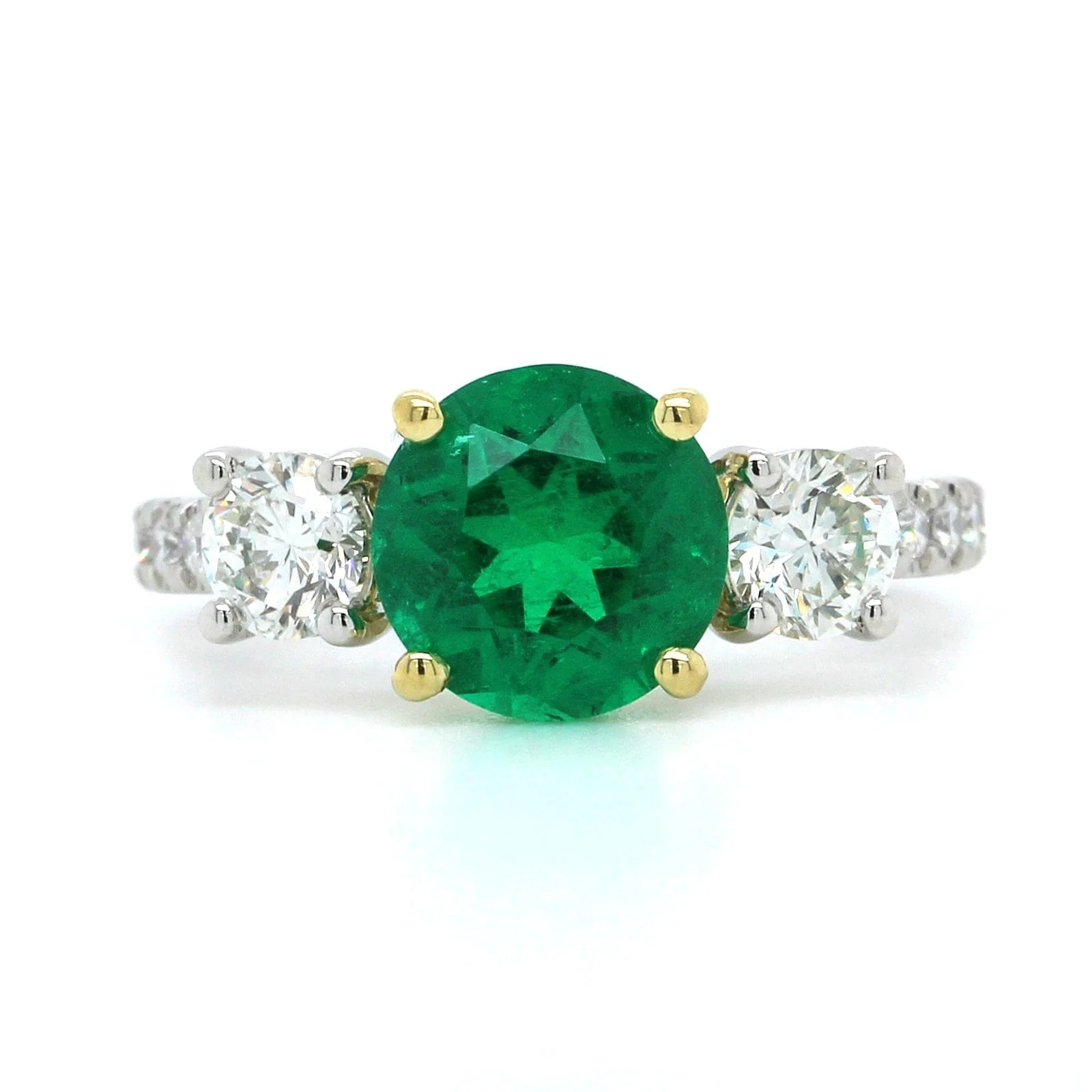 Platinum Emerald Diamond 3 Stone Ring
