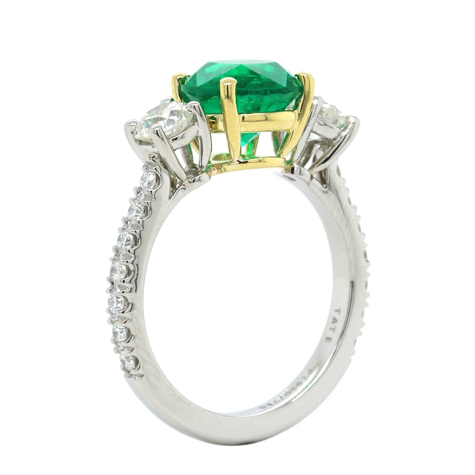 Platinum Emerald Diamond 3 Stone Ring - Image 2