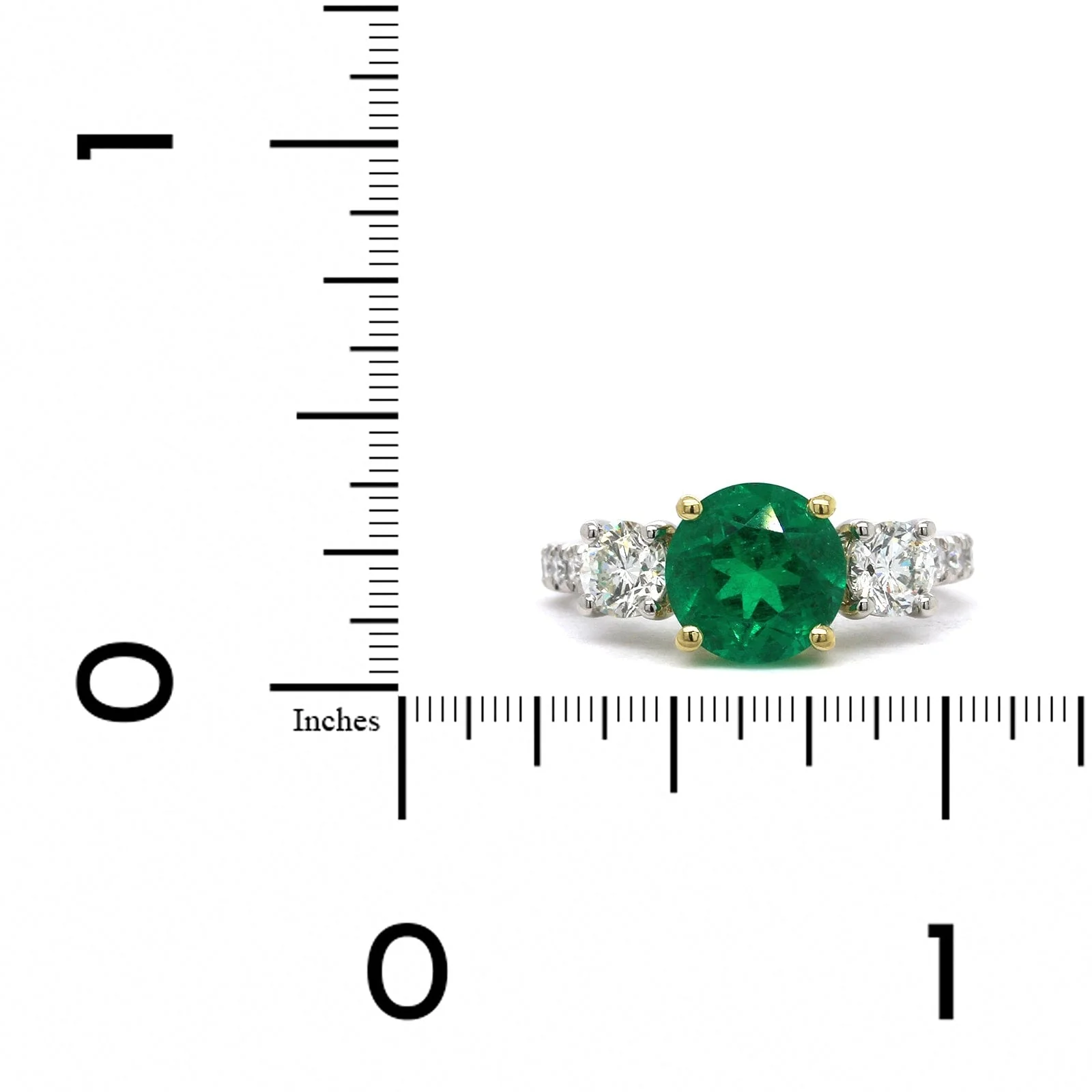 Platinum Emerald Diamond 3 Stone Ring - Image 3