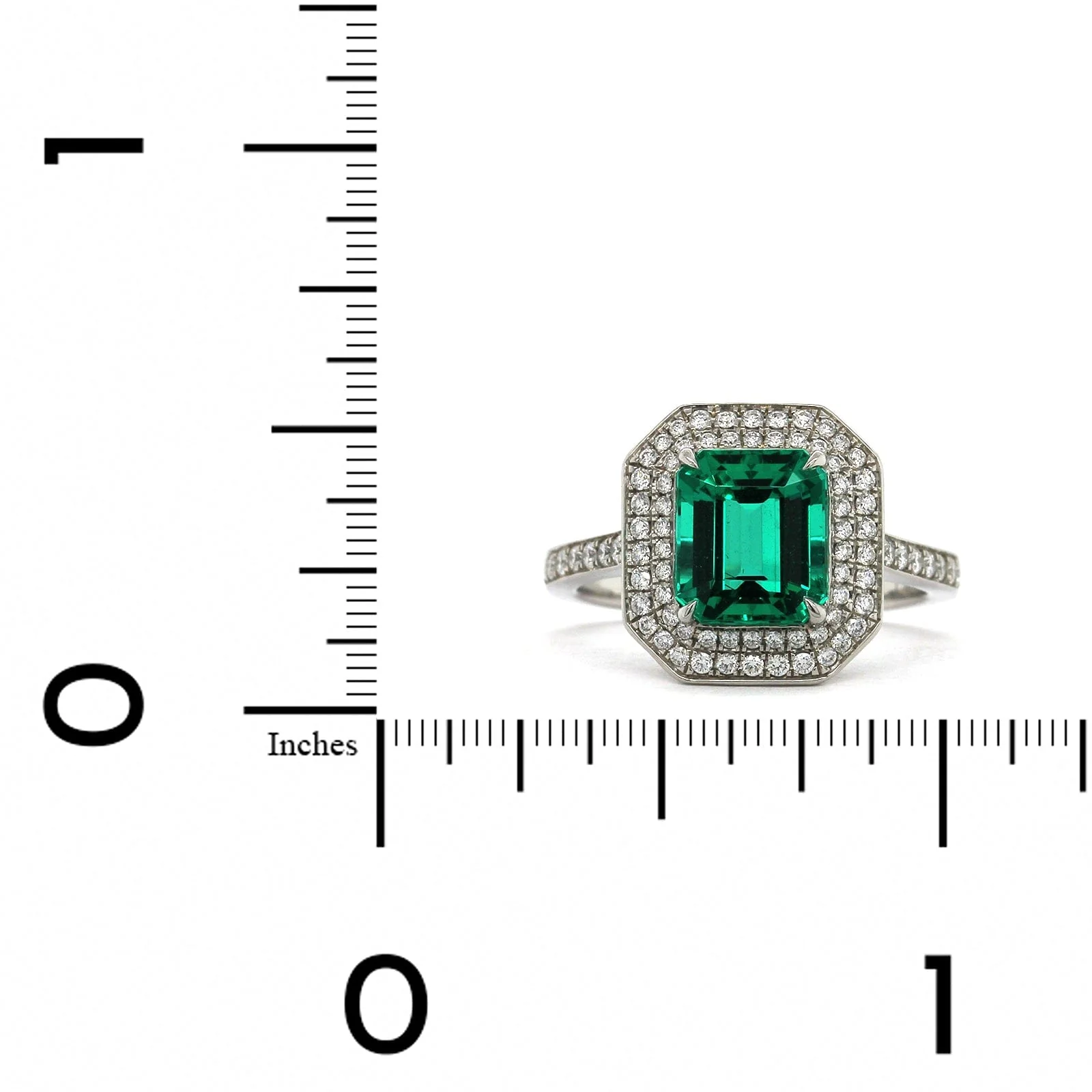 Platinum Emerald Double Halo Diamond Ring - Image 3