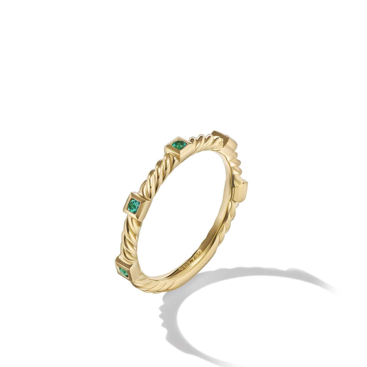 Cable Collectibles® Stack Ring in 18K Yellow Gold with Emeralds - Image 2