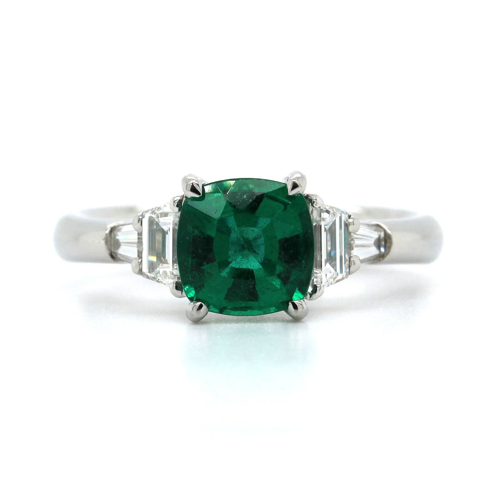 Platinum Cushion Cut Emerald Diamond Ring - Image 5