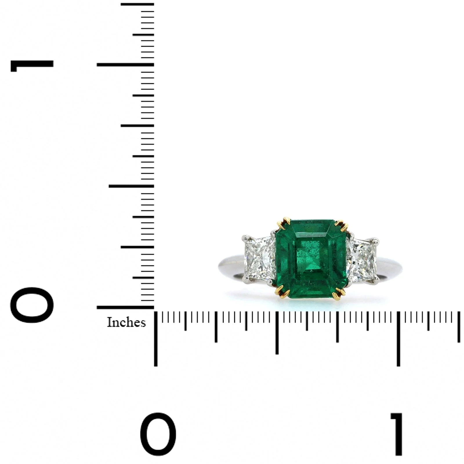 Platinum Emerald and Diamond 3 Stone Ring - Image 3