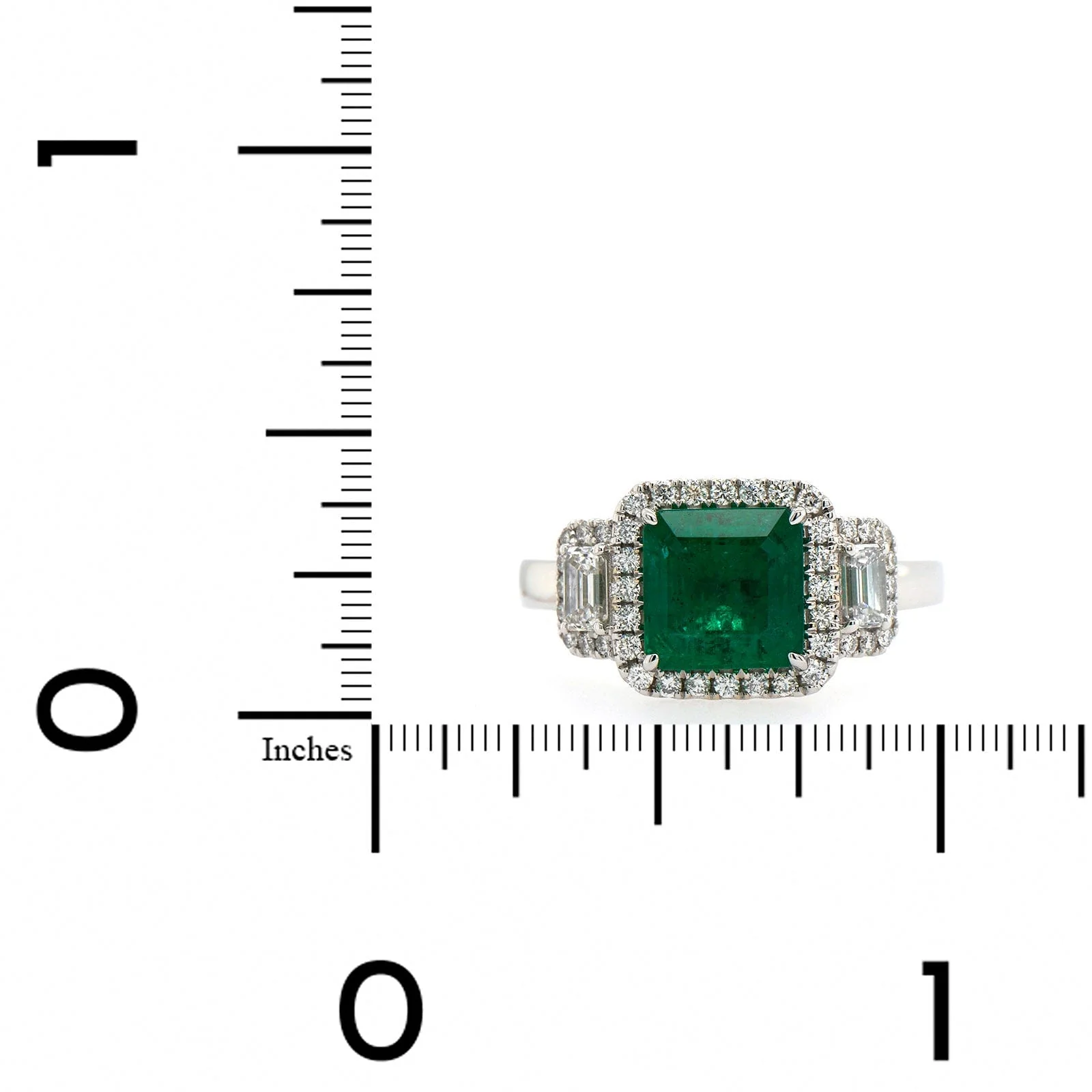18K White Gold Emerald and Diamond Halo Ring - Image 3