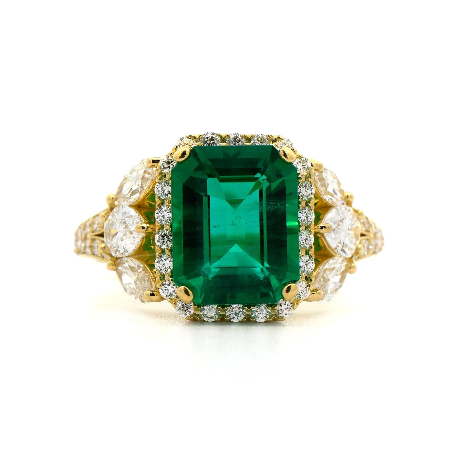 18K Yellow Gold Emerald Diamond Ring - Image 4