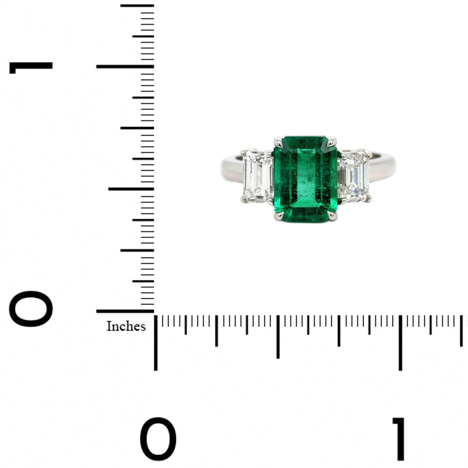Platinum Emerald and Diamond 3 Stone Ring - Image 4