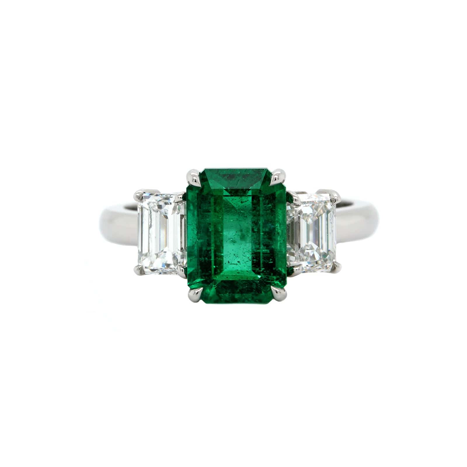 Platinum Emerald and Diamond 3 Stone Ring - Image 5
