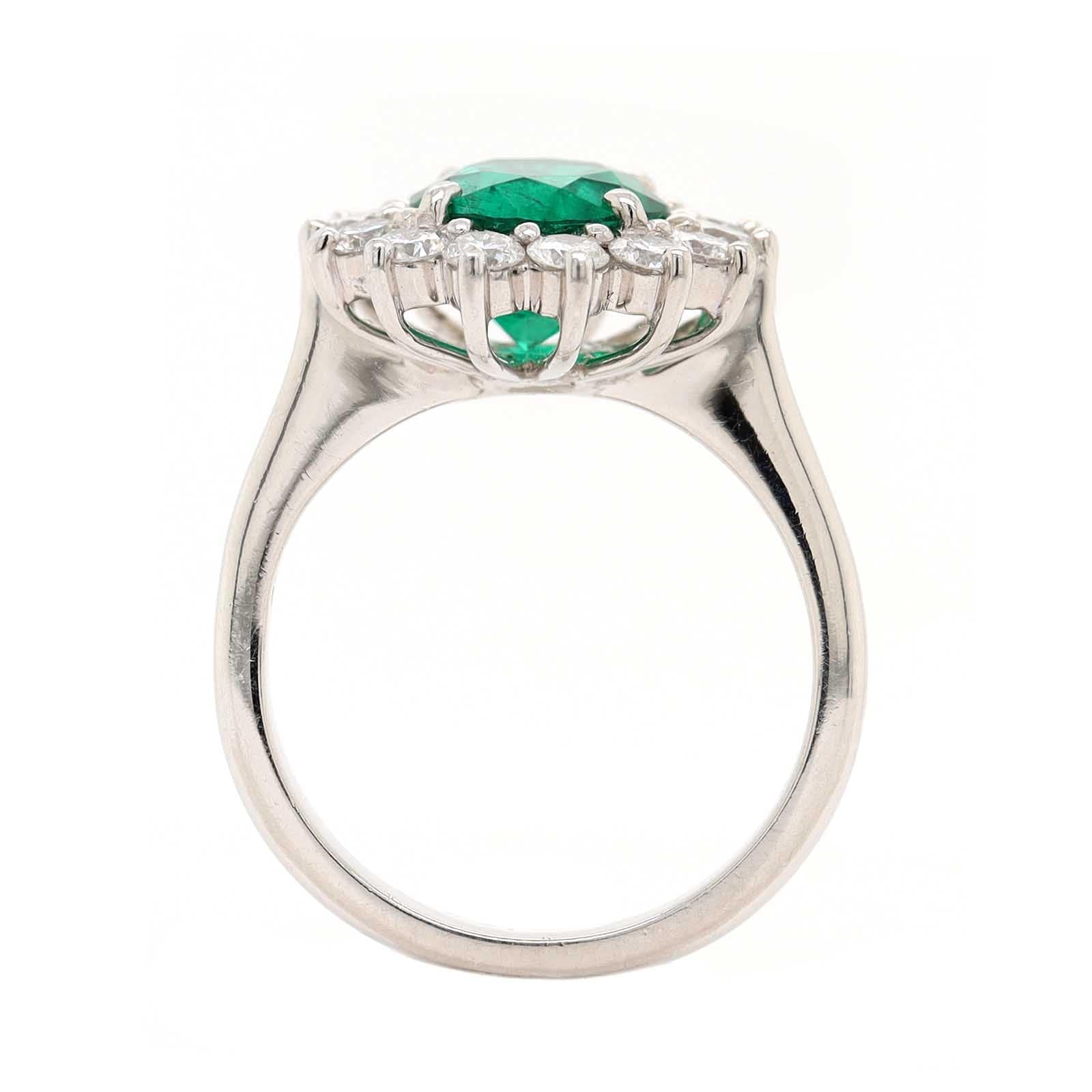 Platinum Round Emerald and Diamond Halo Ring - Image 3