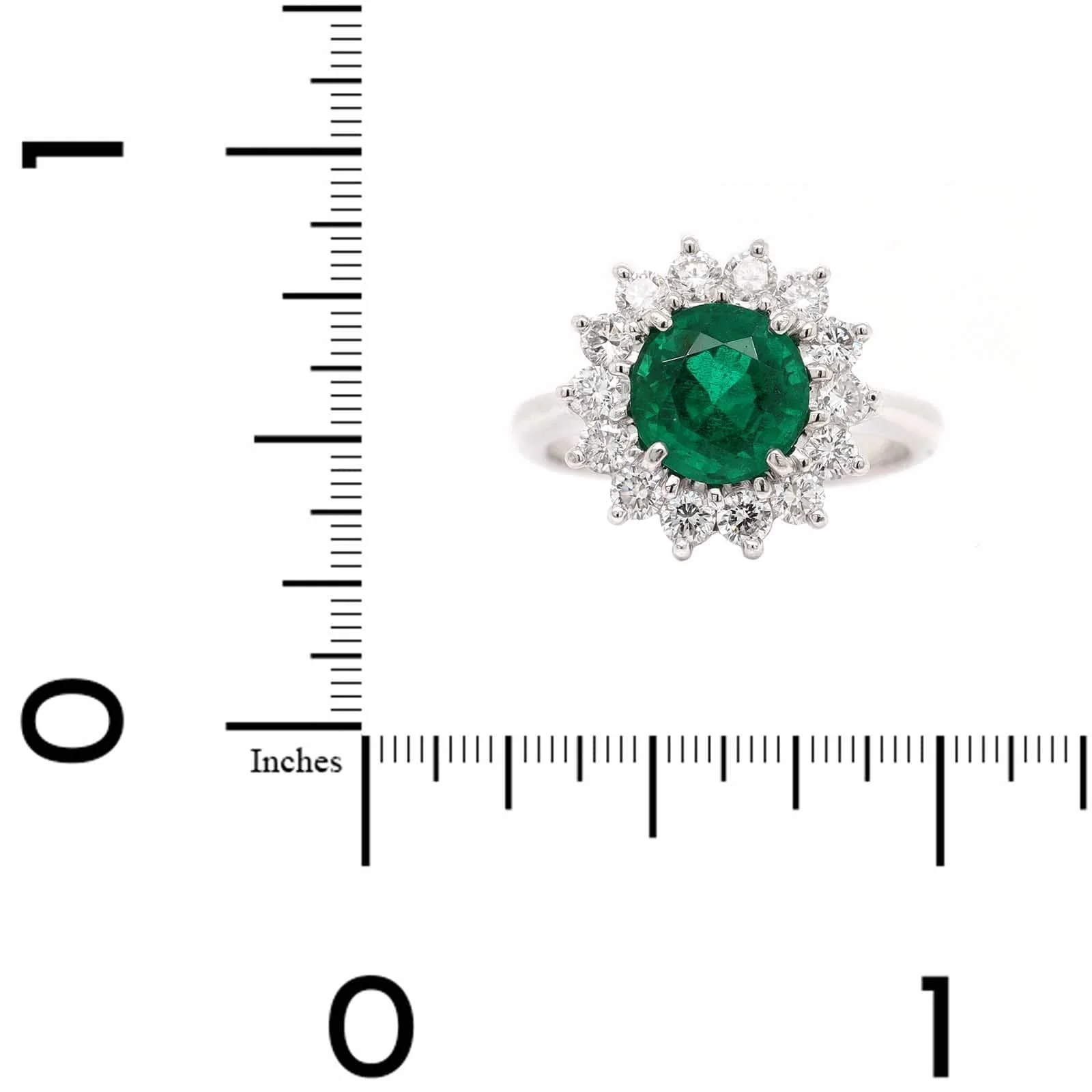 Platinum Round Emerald and Diamond Halo Ring - Image 4