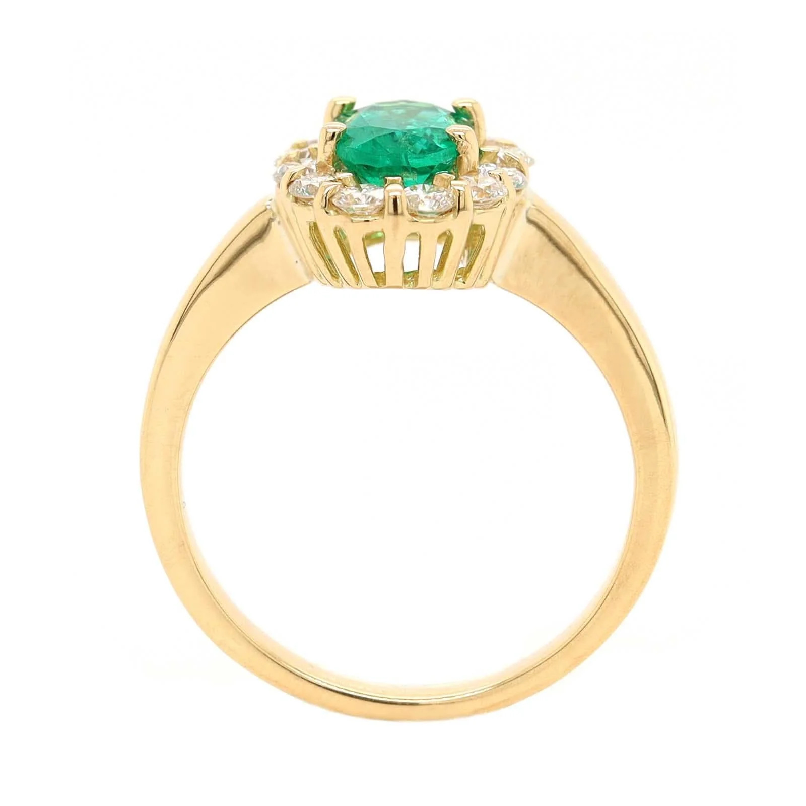 18K Yellow Gold Oval Emerald and Diamond Halo Ring - Image 3