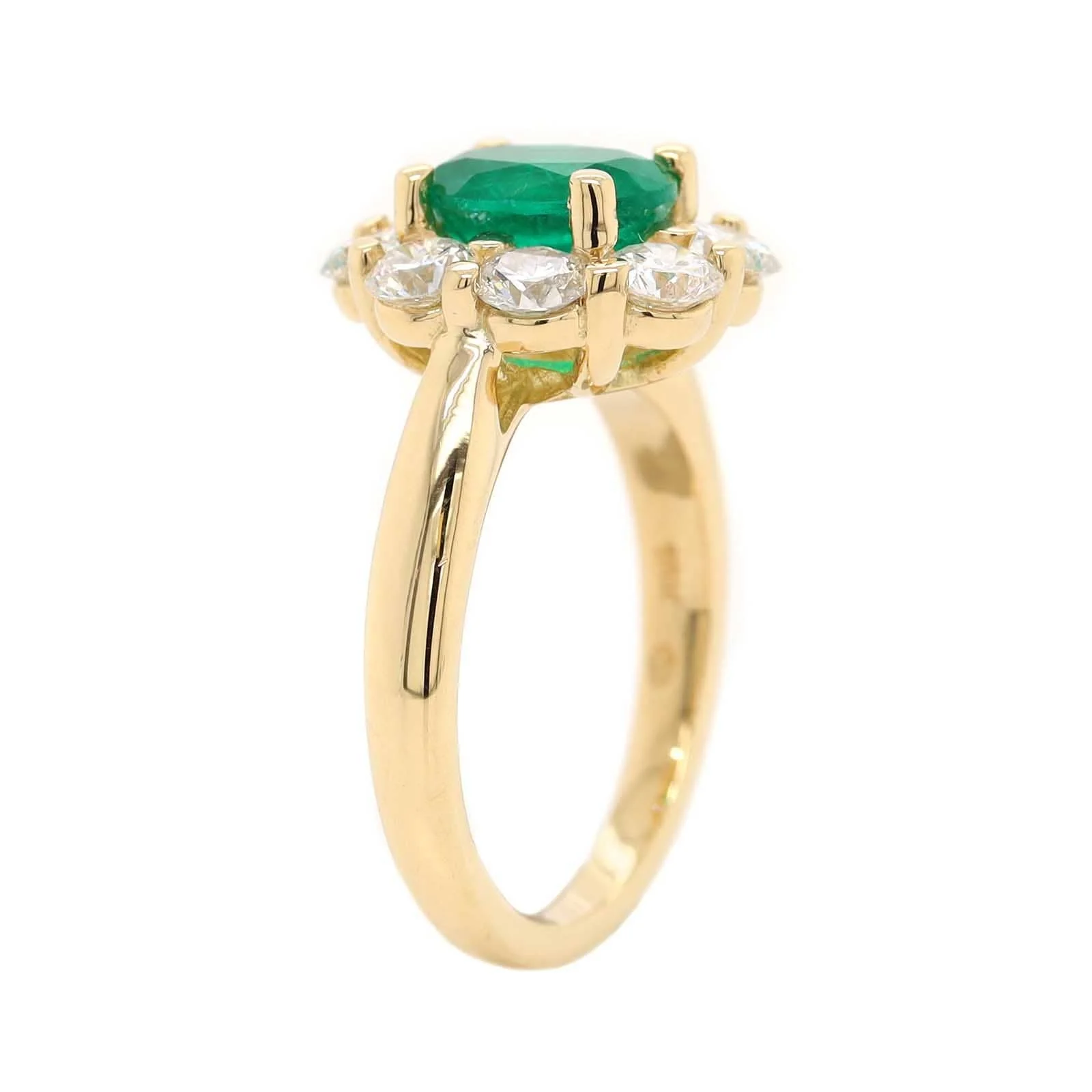 18K Yellow Gold Oval Emerald and Diamond Halo Ring - Image 2