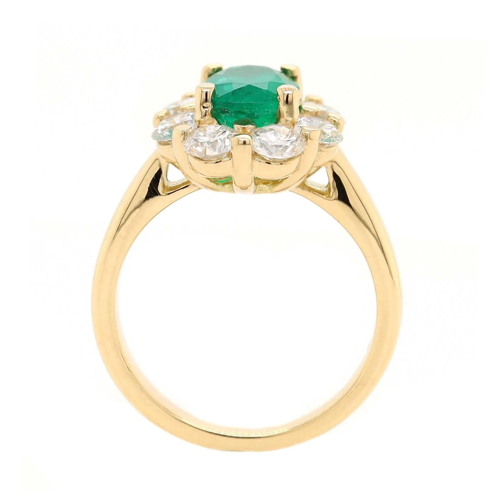 18K Yellow Gold Oval Emerald and Diamond Halo Ring - Image 3