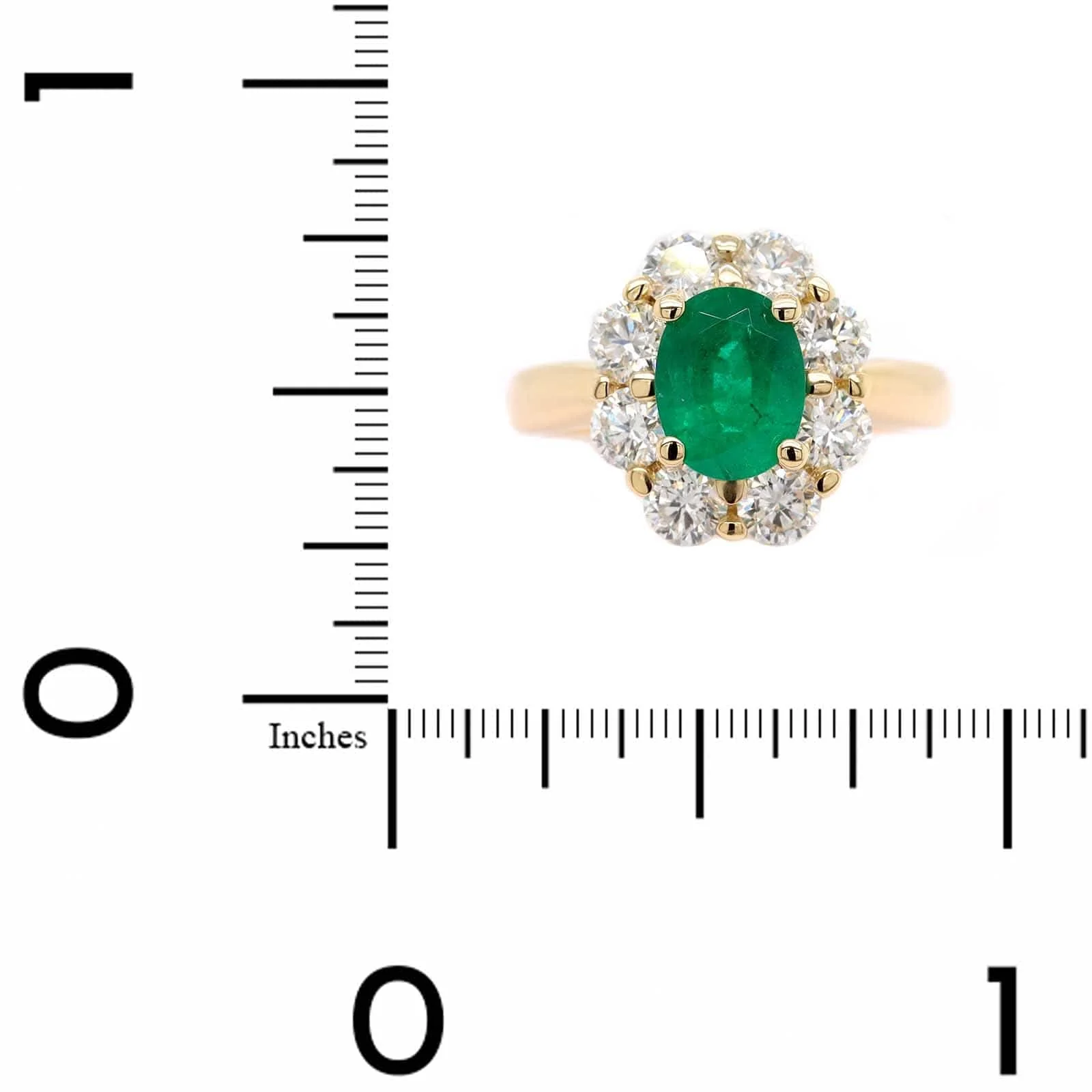 18K Yellow Gold Oval Emerald and Diamond Halo Ring - Image 4