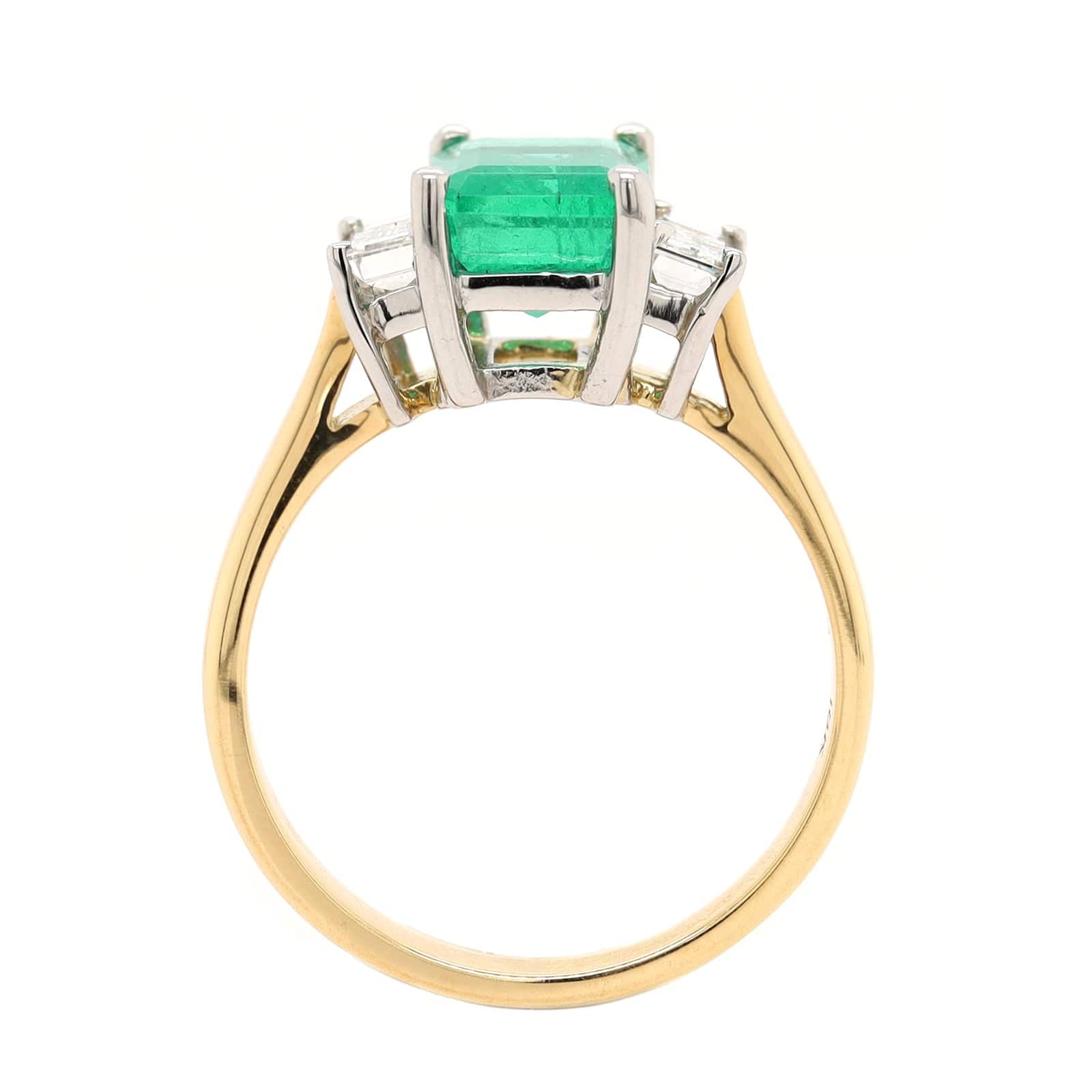 18K Yellow Gold and Platinum 3 Stone Emerald and Diamond Ring - Image 3