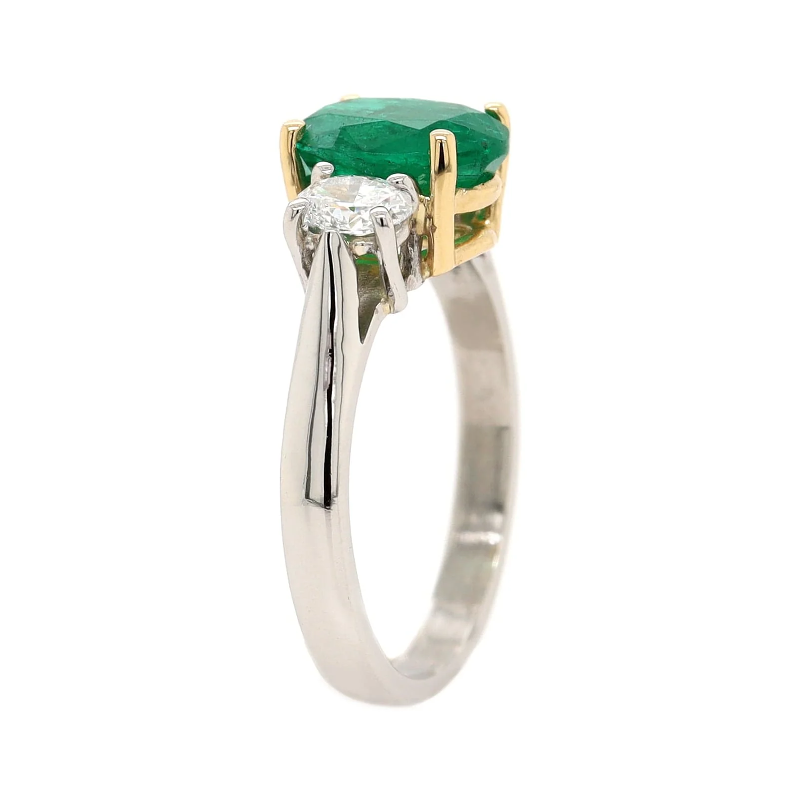 Platinum 3 Stone Oval Emerald and Diamond Ring - Image 2