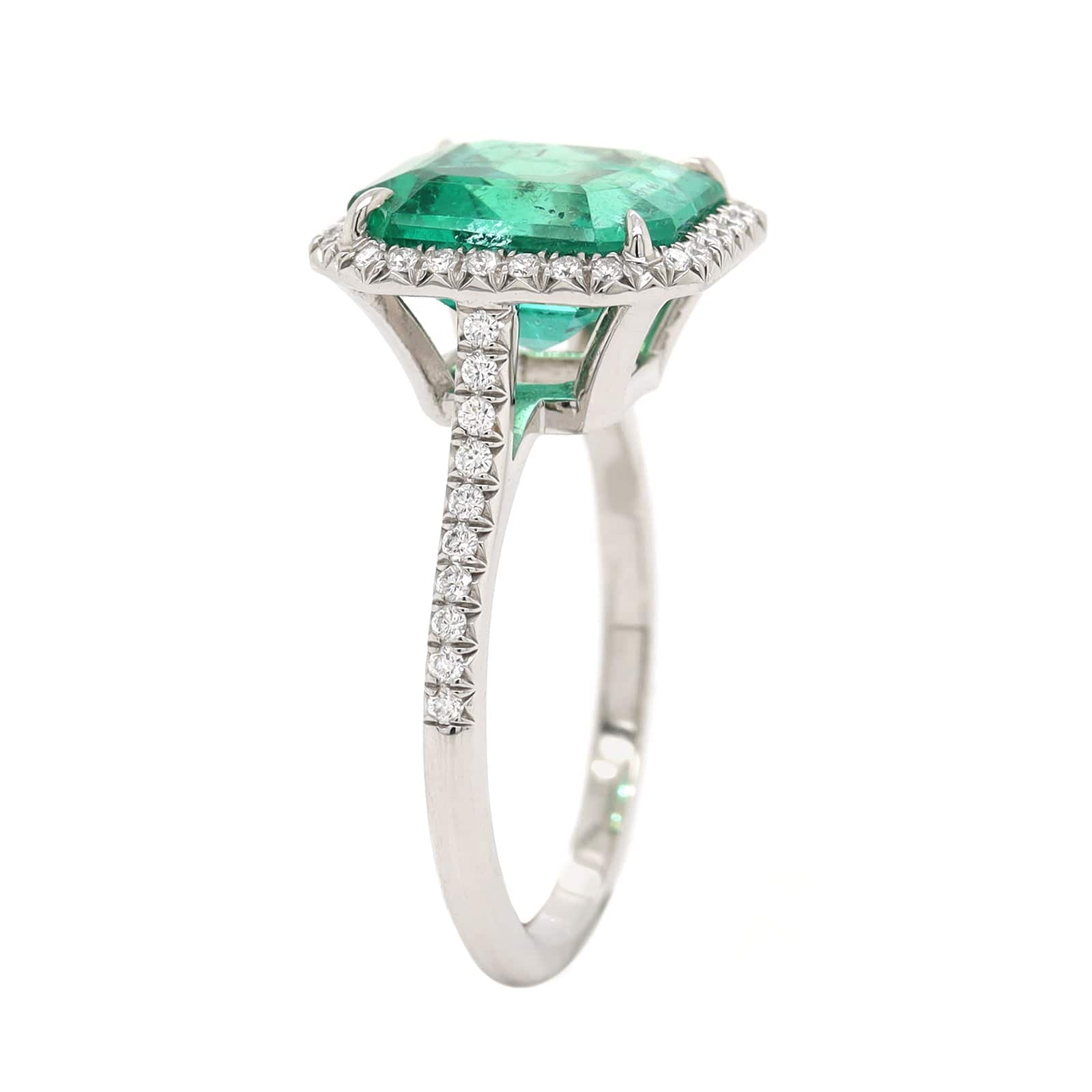 Platinum Emerald and Diamond Halo Ring - Image 2