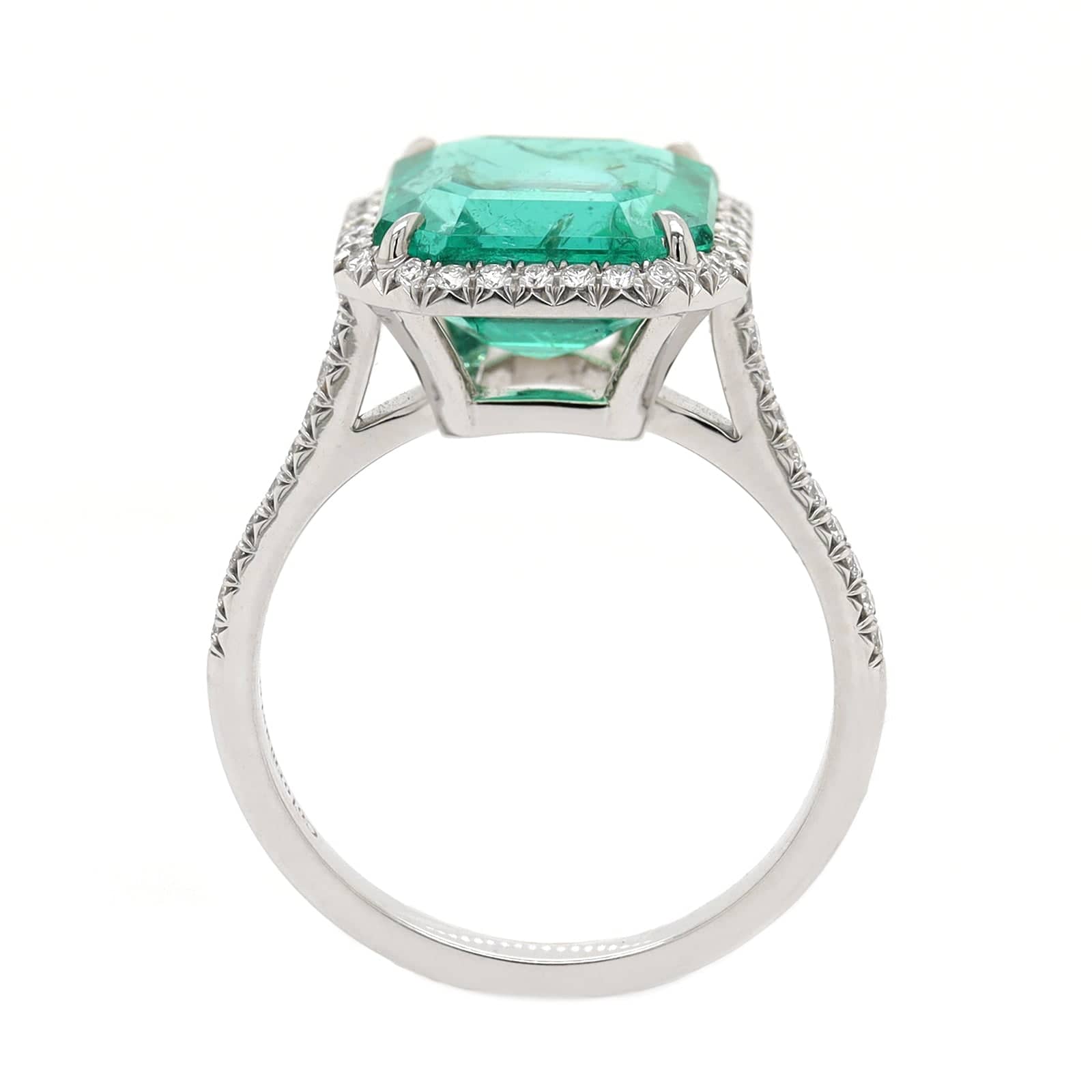 Platinum Emerald and Diamond Halo Ring - Image 3