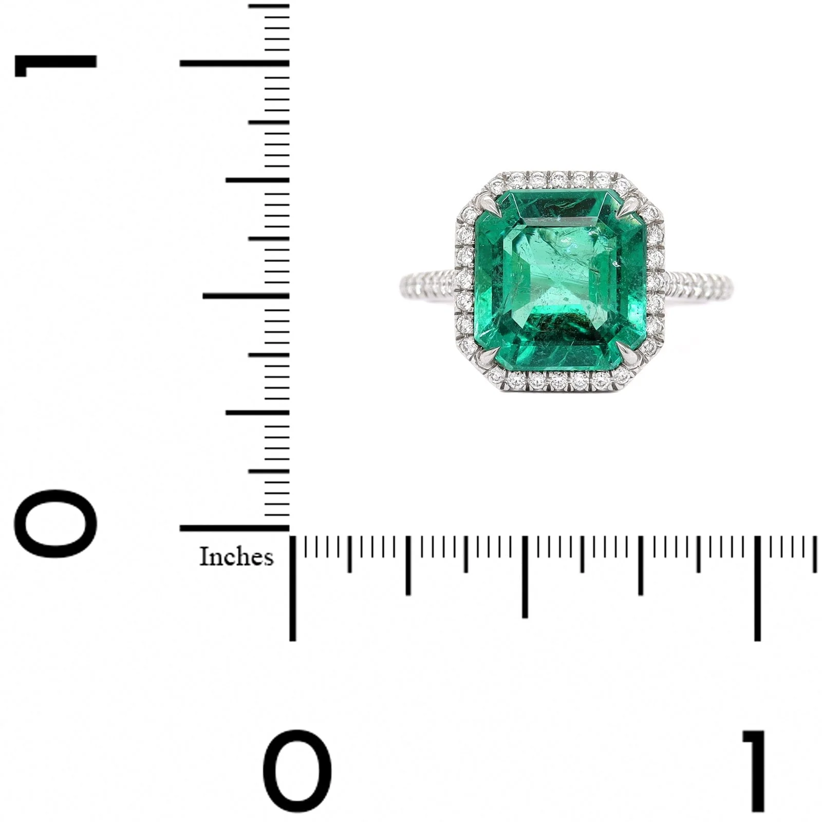 Platinum Emerald and Diamond Halo Ring - Image 4