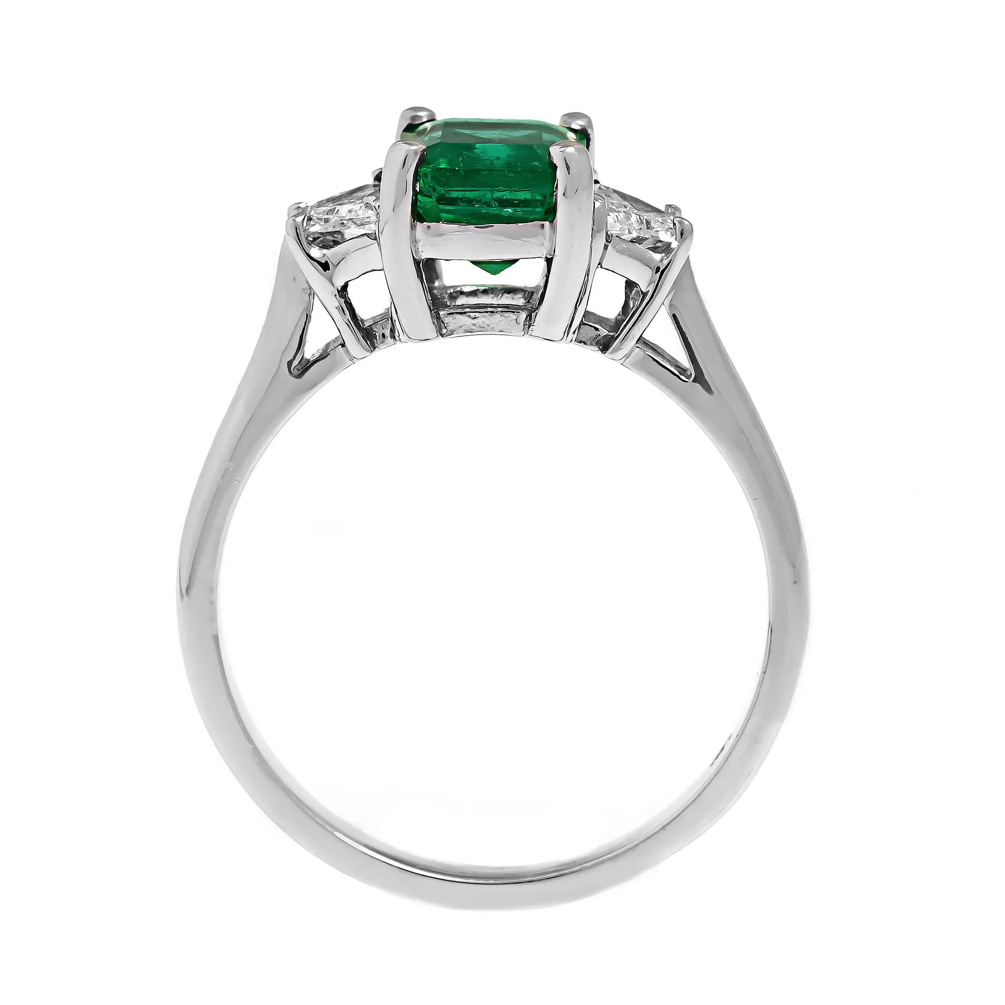 Platinum 3 Stone Emerald and Cadillac Diamond Halo Ring - Image 3