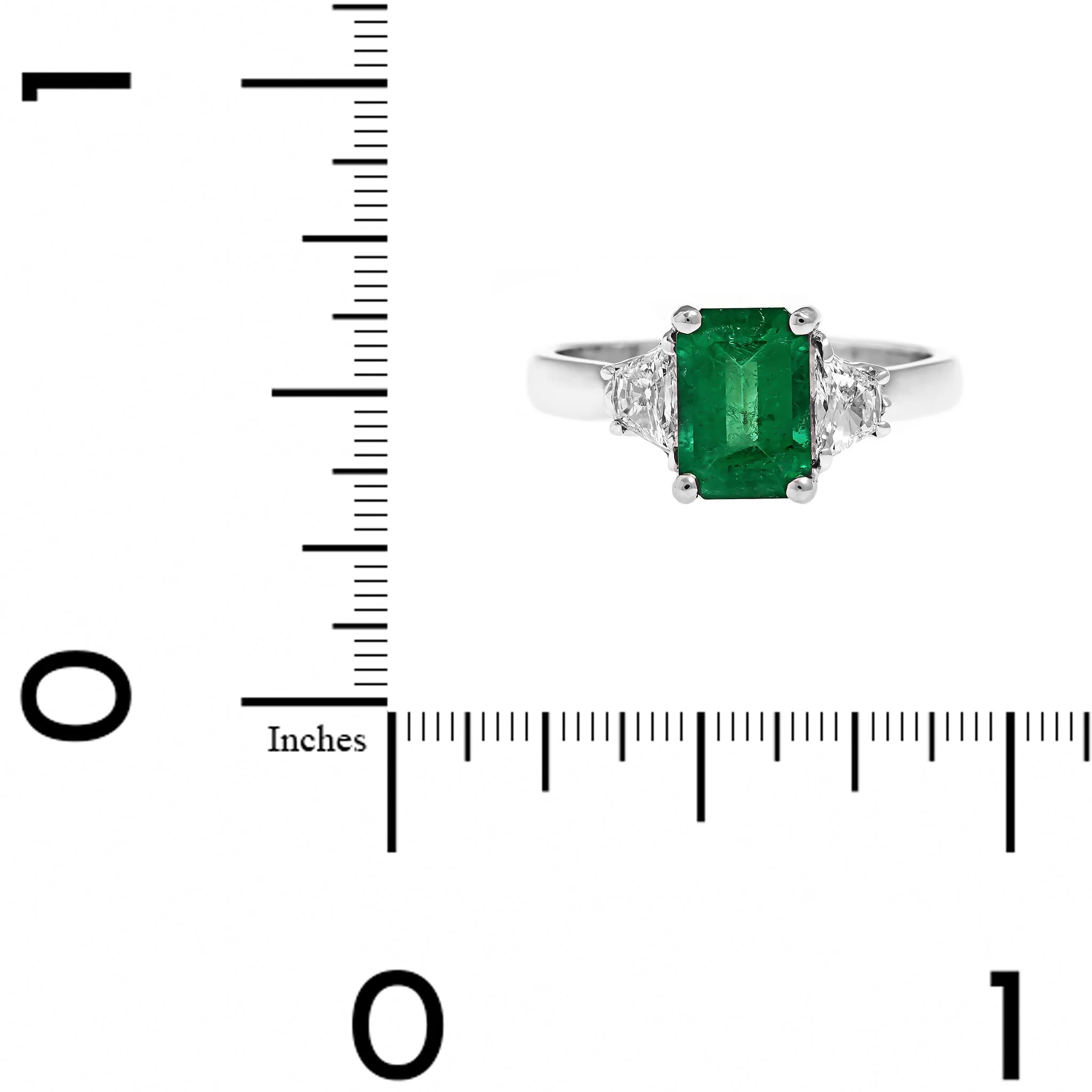 Platinum 3 Stone Emerald and Cadillac Diamond Halo Ring - Image 4