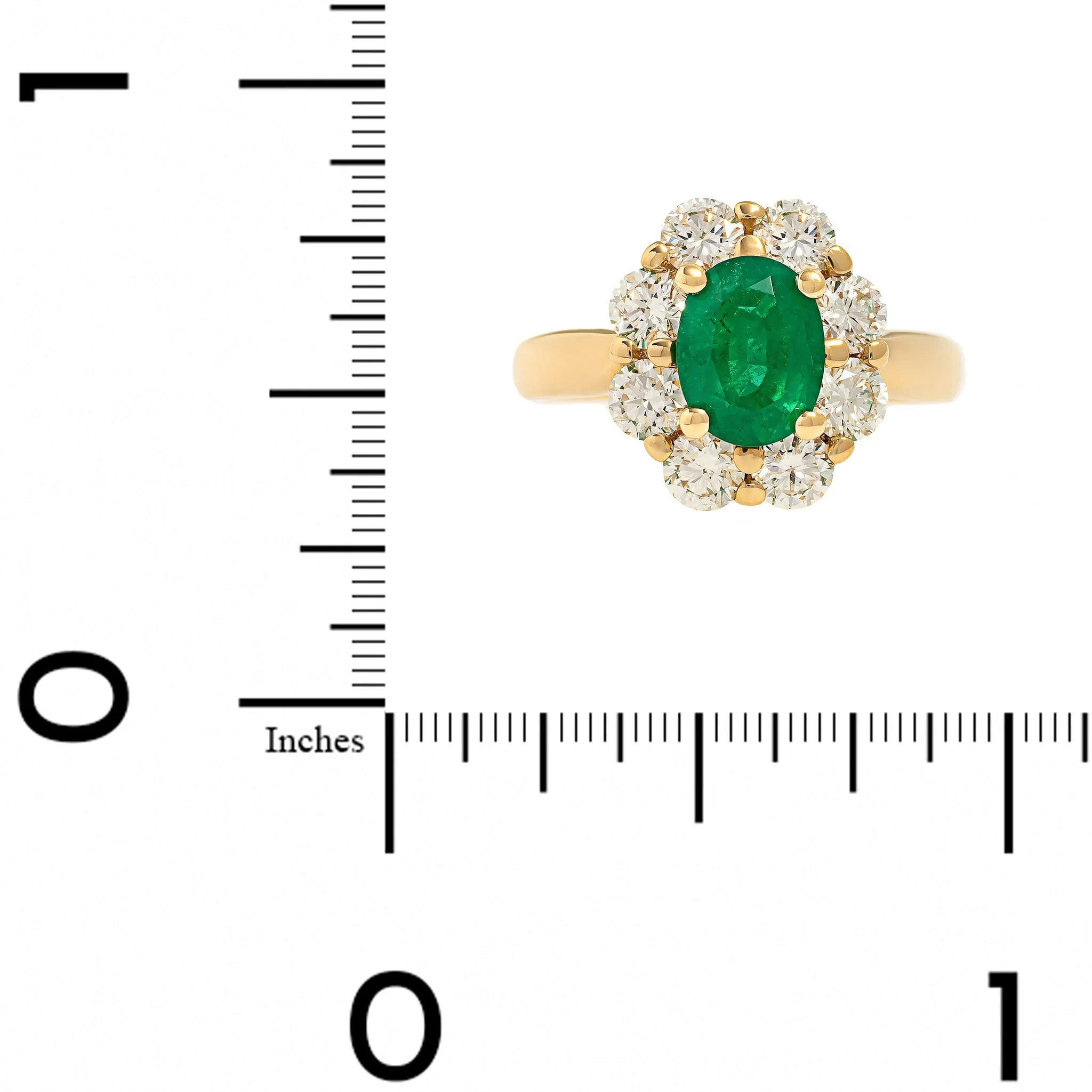 18K Yellow Gold Oval Emerald and Diamond Halo Ring - Image 4