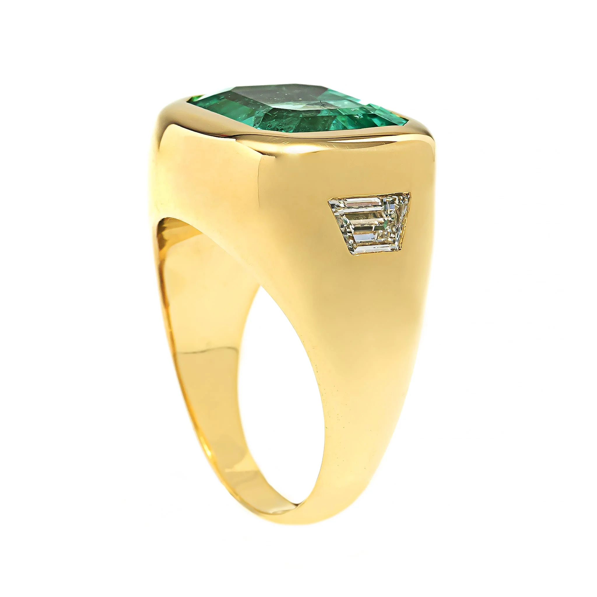 18K Yellow Gold Square Cut Emerald Diamond Ring - Image 2