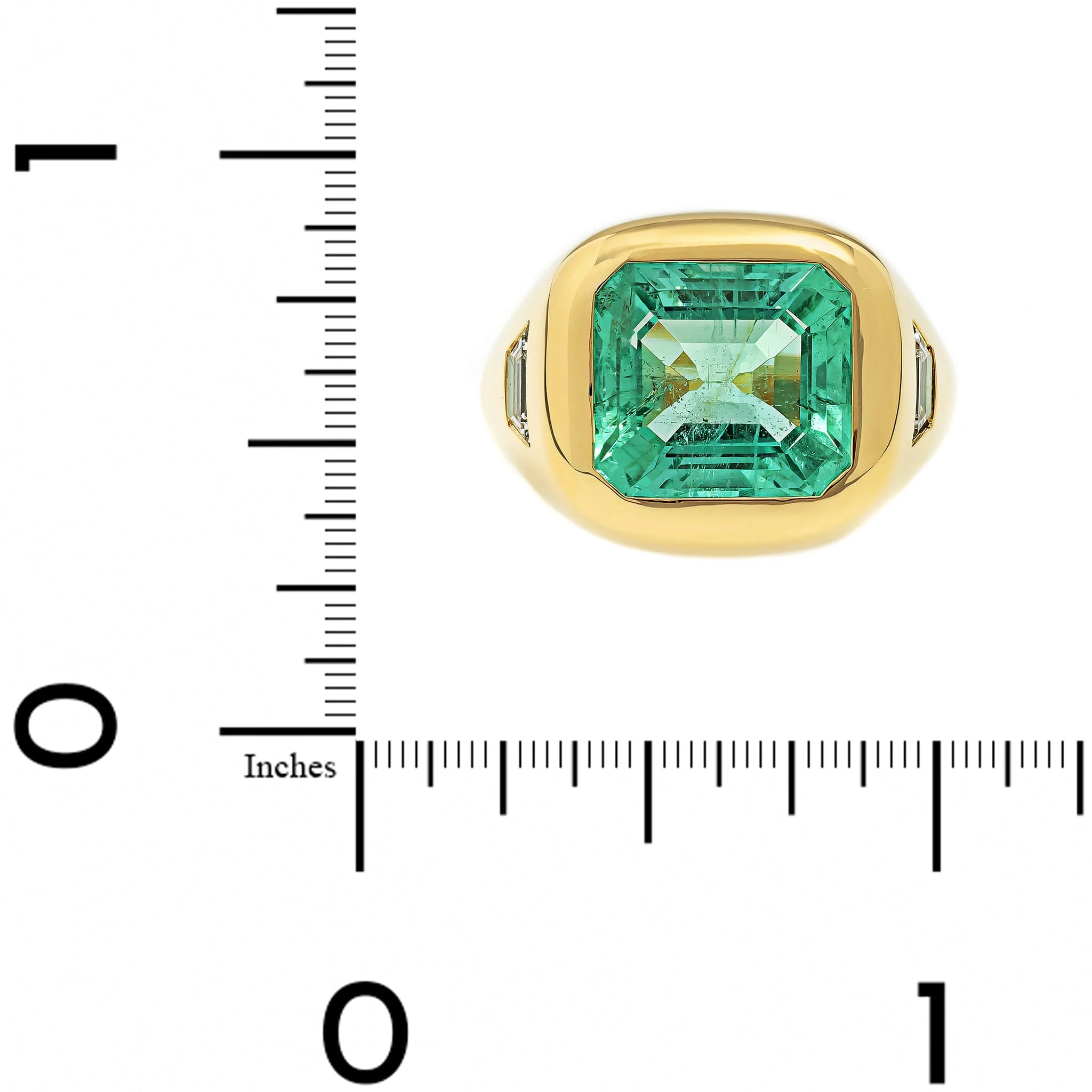 18K Yellow Gold Square Cut Emerald Diamond Ring - Image 4