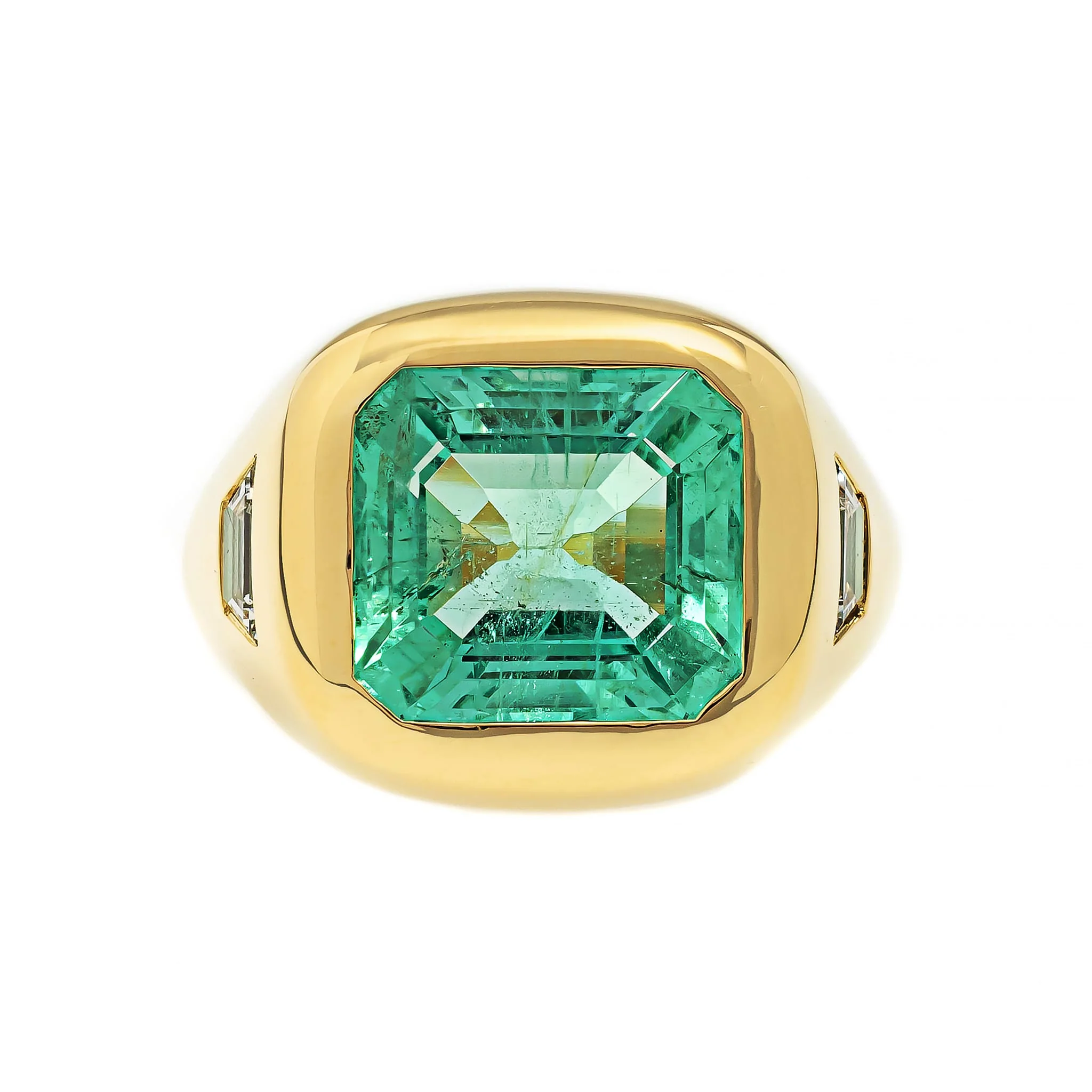 18K Yellow Gold Square Cut Emerald Diamond Ring - Image 5