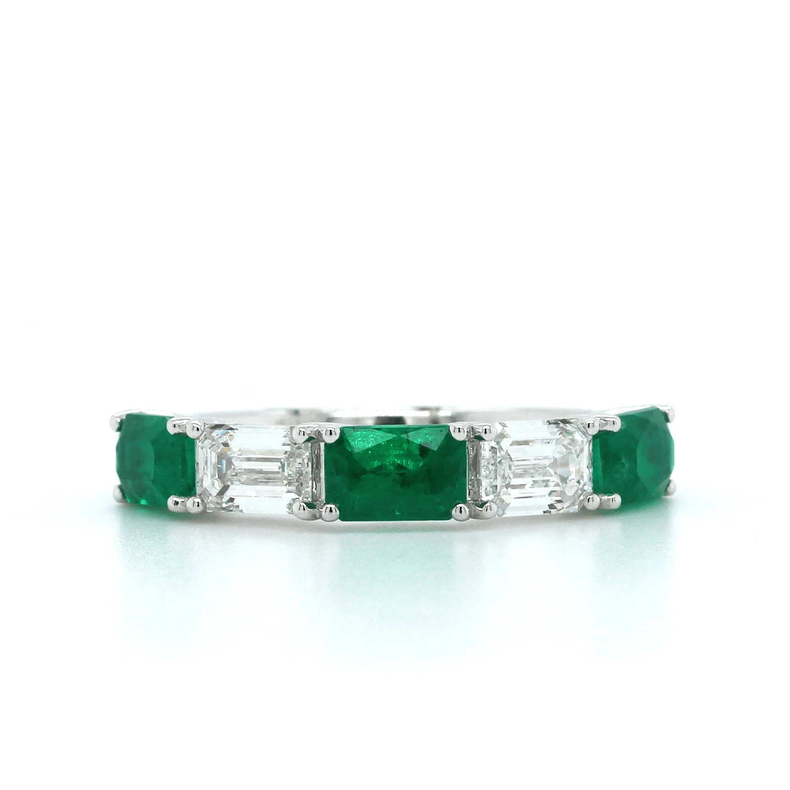 Platinum Emerald 5 Stone Emerald and Diamond Band