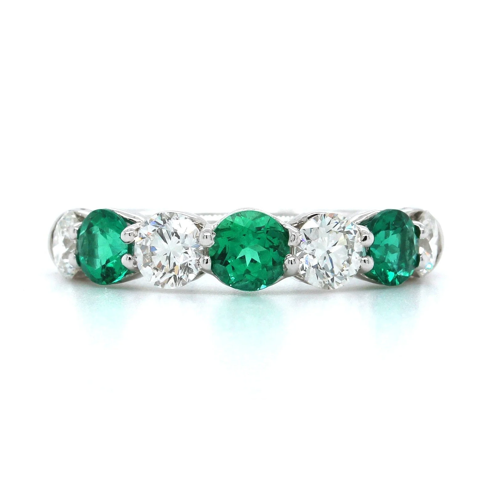 Platinum Emerald and Diamond 7 Stone Band - Image 5