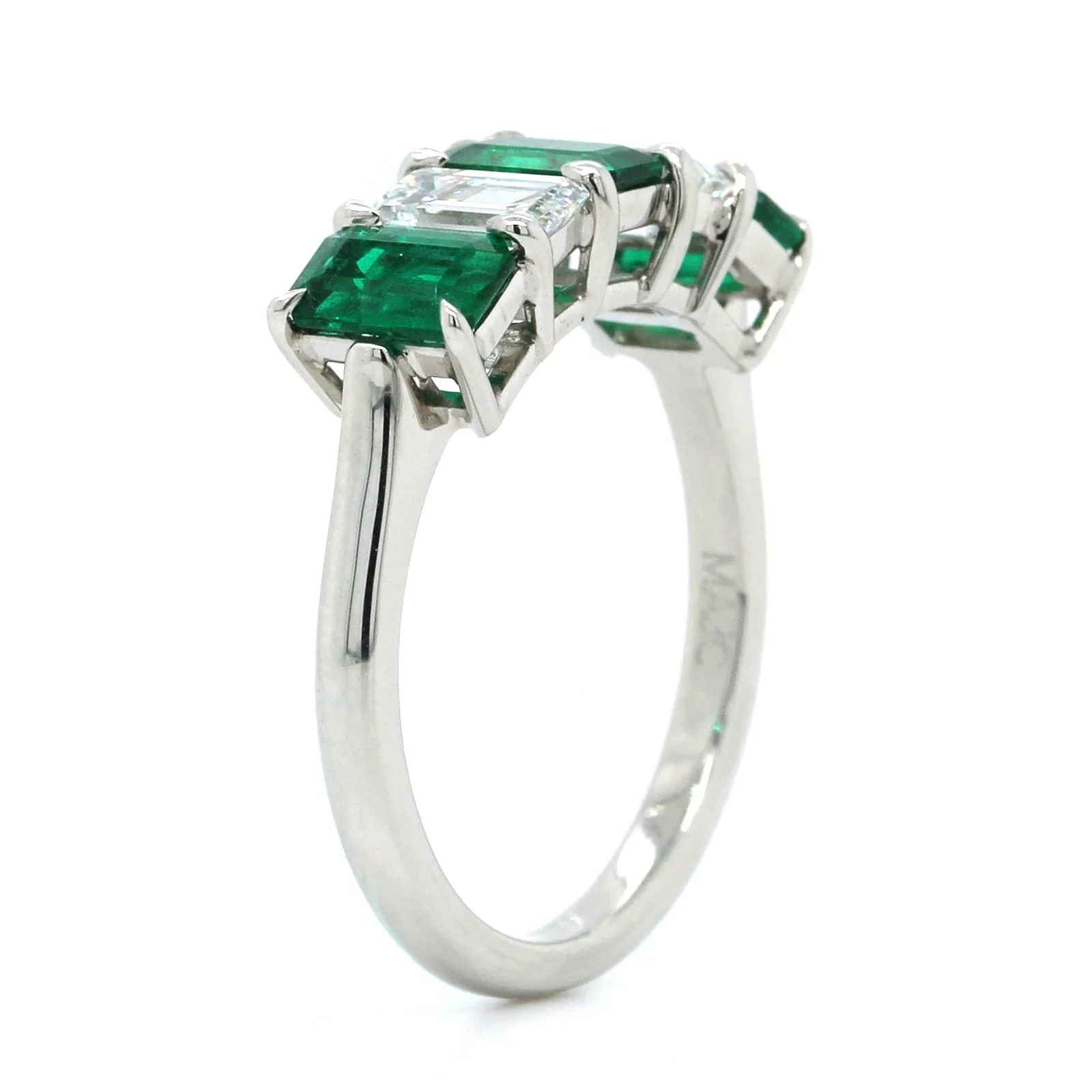 Platinum Emerald and Diamond 5 Stone Band - Image 2