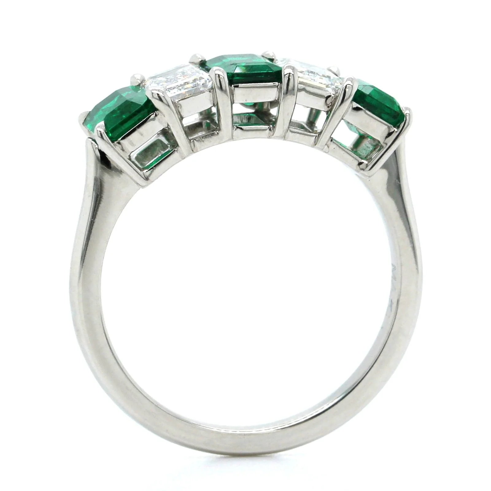 Platinum Emerald and Diamond 5 Stone Band - Image 3