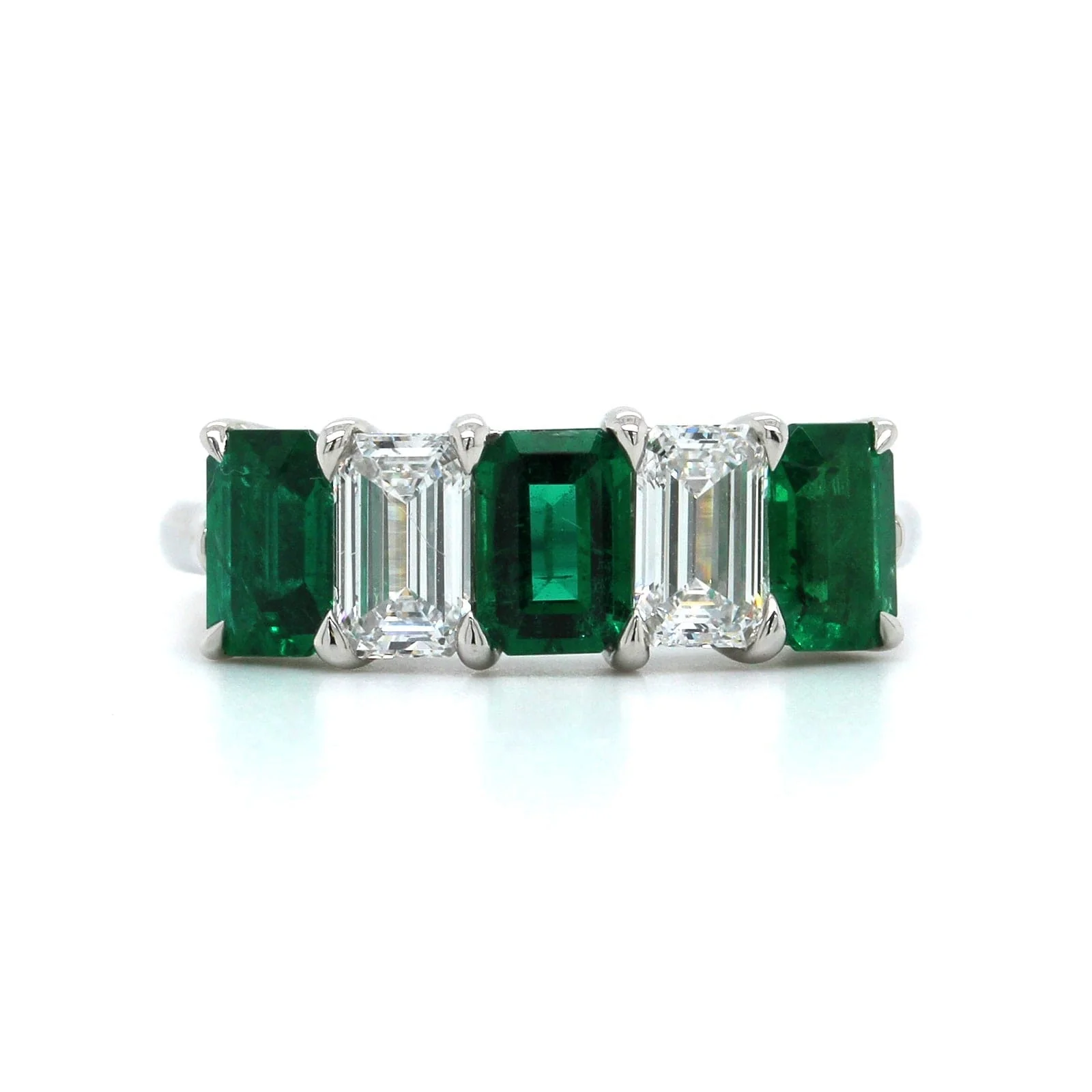 Platinum Emerald and Diamond 5 Stone Band - Image 5
