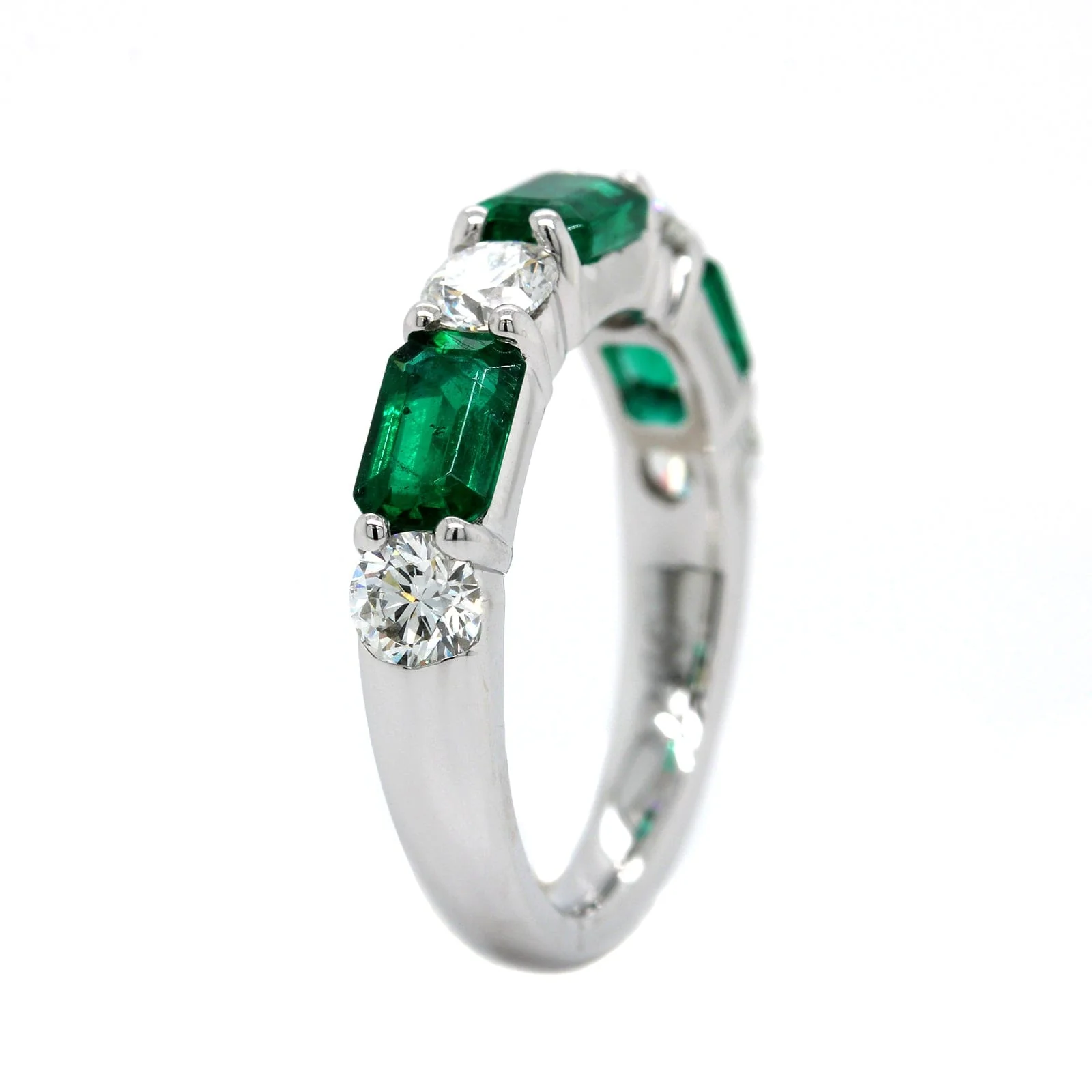 Platinum Shared Prong Emerald and Diamond Band - Image 2