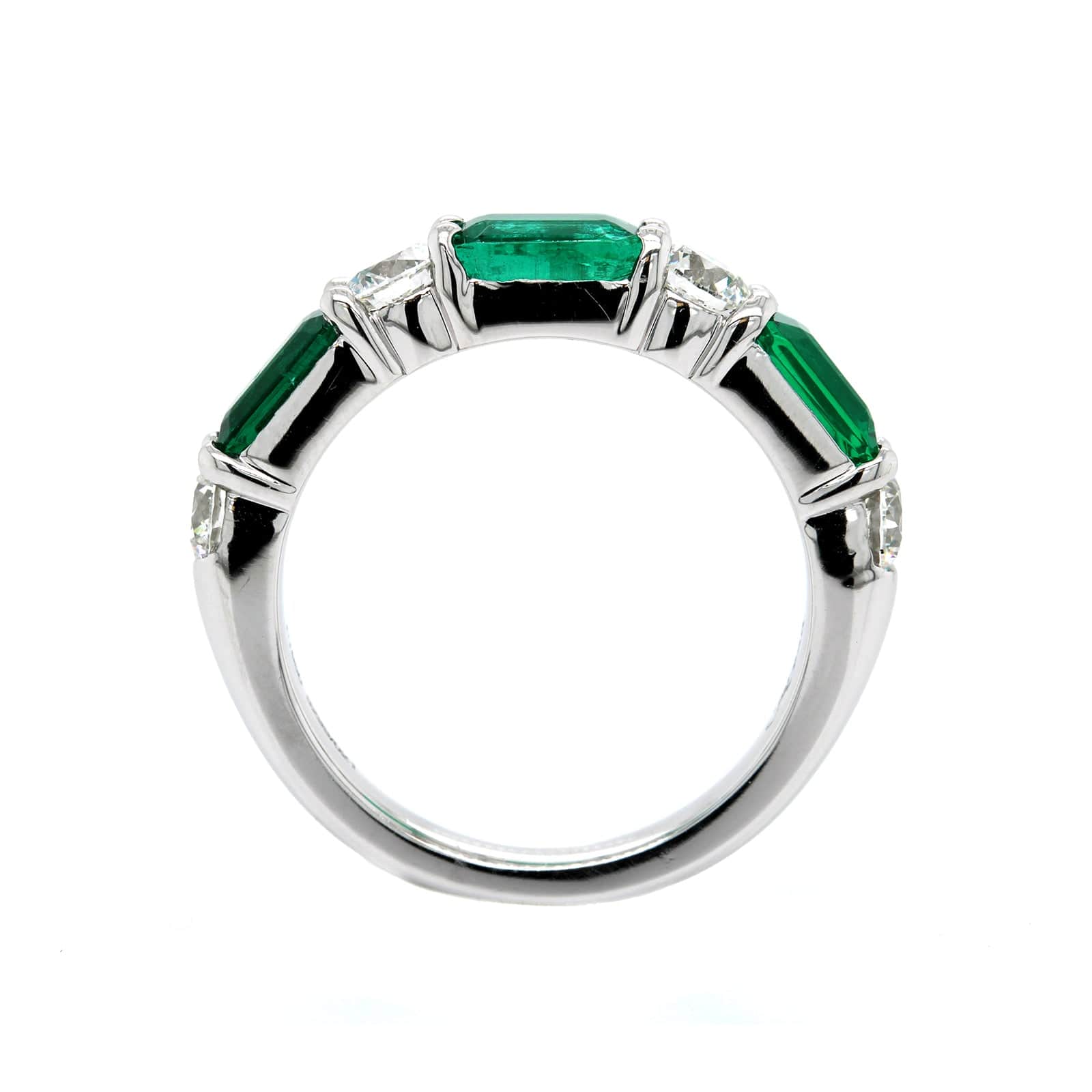 Platinum Shared Prong Emerald and Diamond Band - Image 3